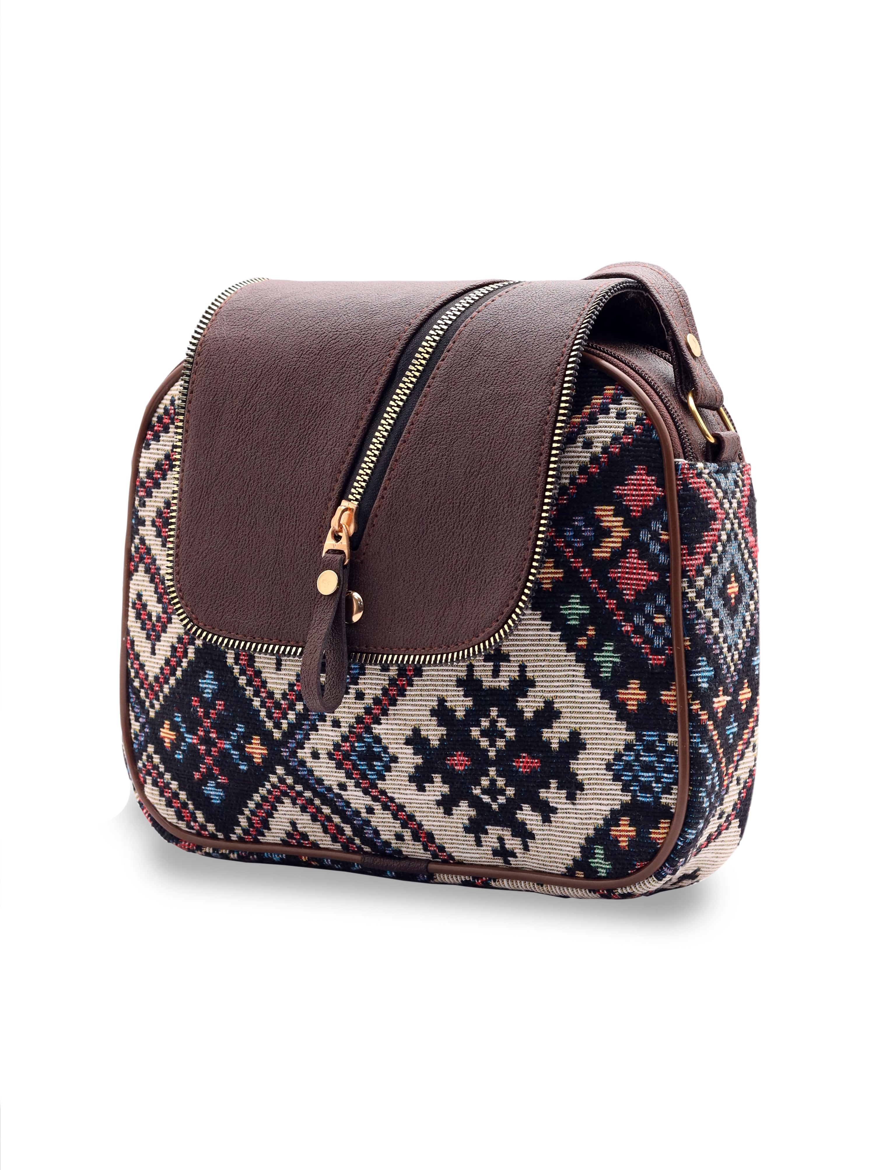 Urban Nomad Collection | Dual Compartment Crossbody Sling | Midnight Geometric