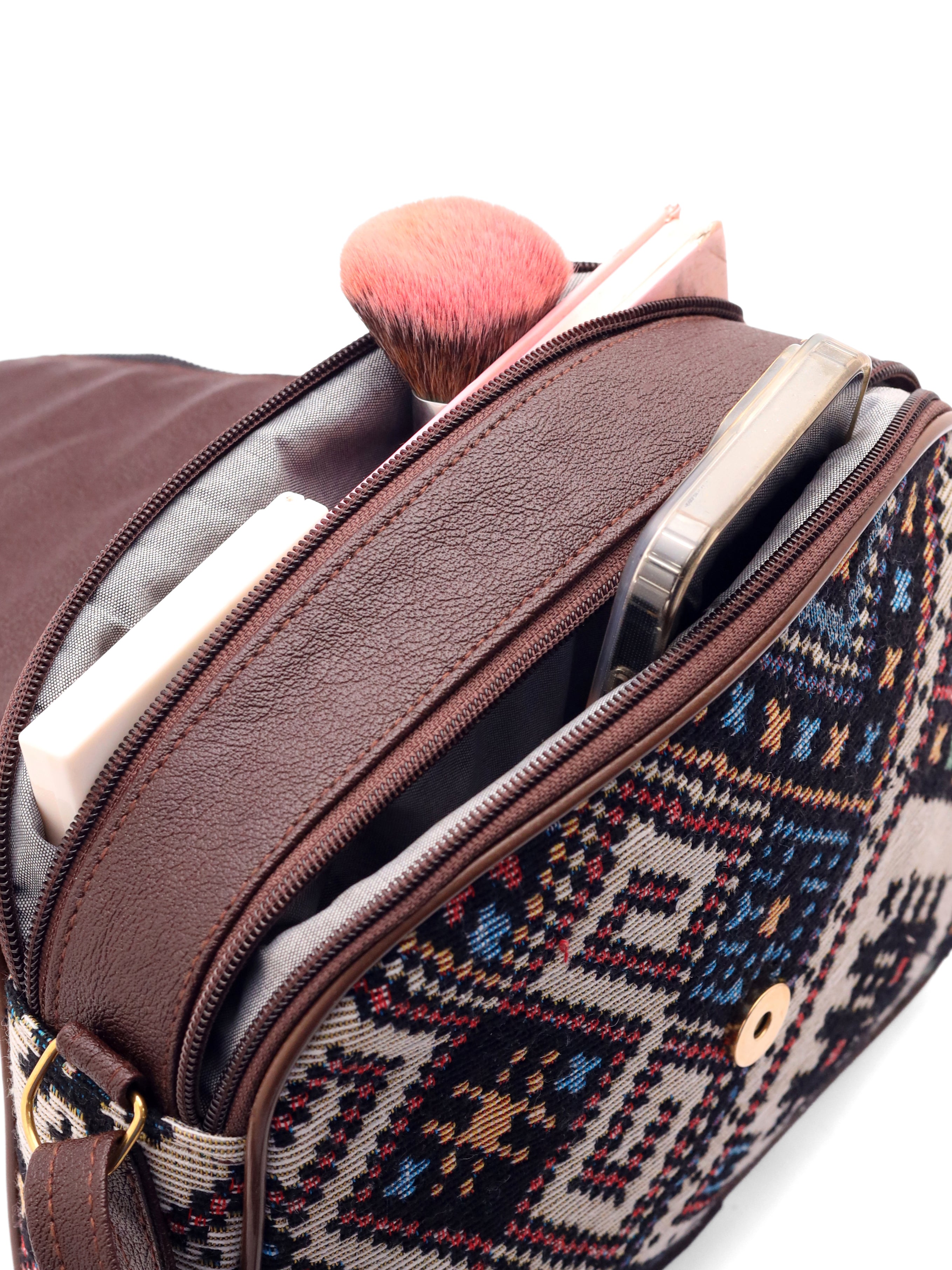 Urban Nomad Collection | Dual Compartment Crossbody Sling | Midnight Geometric