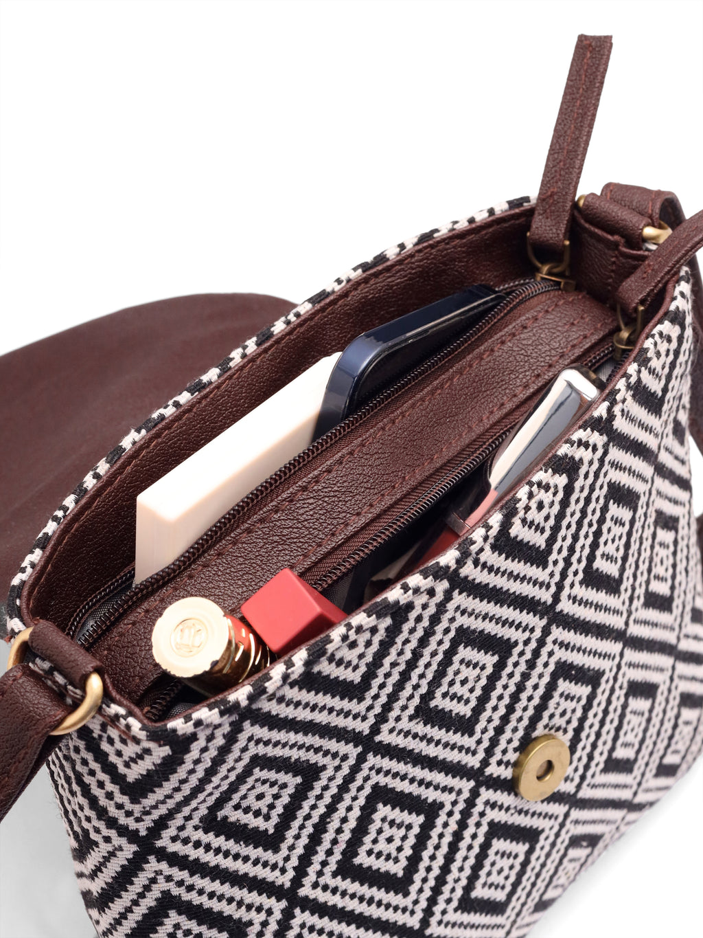 Earthcraft Collection | Dual Compartment Crossbody Sling | Ikkat Monochrome