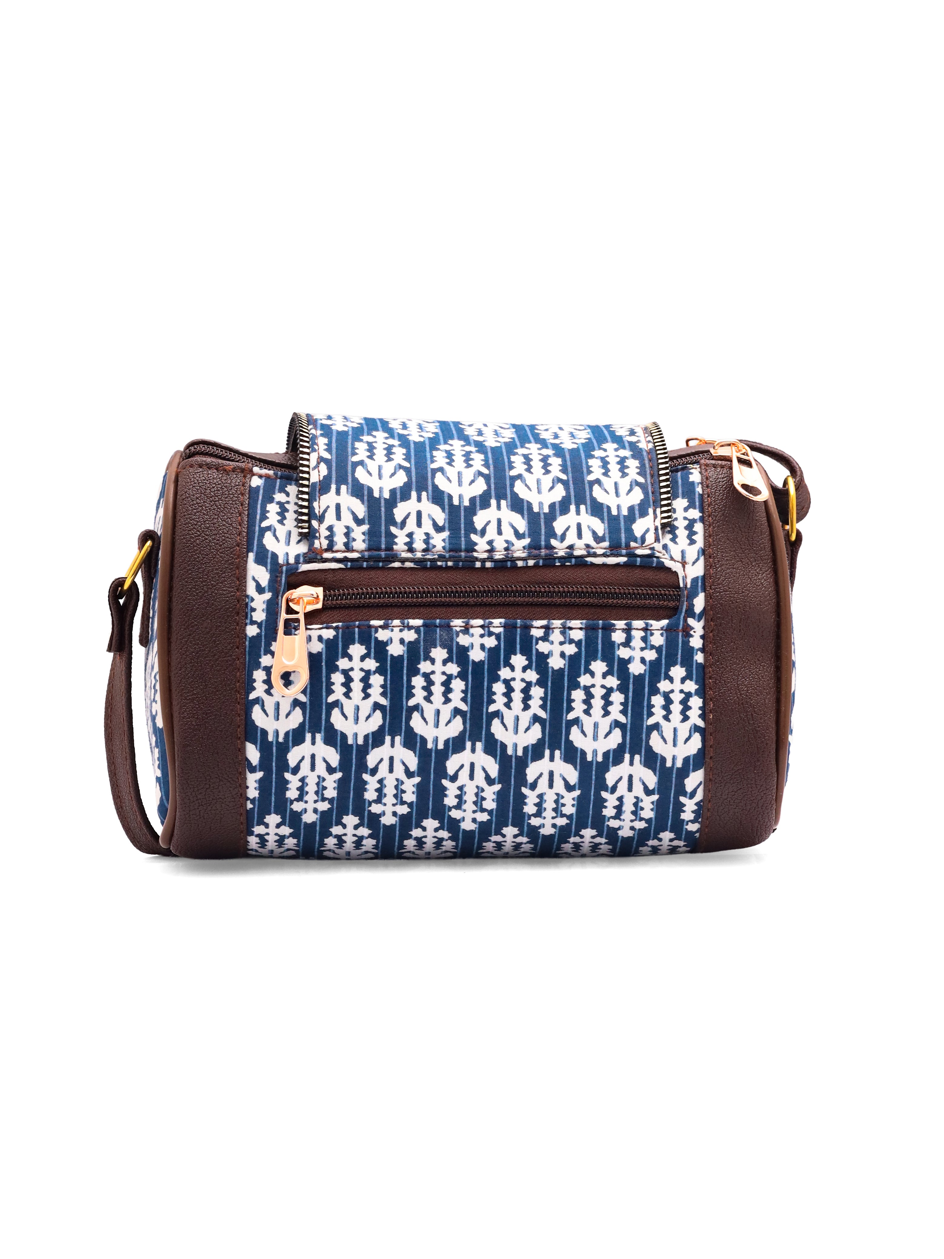 Loom Edit Collection | Dual Compartment Crossbody Sling | Ikkat Barrel | Indigo Trail