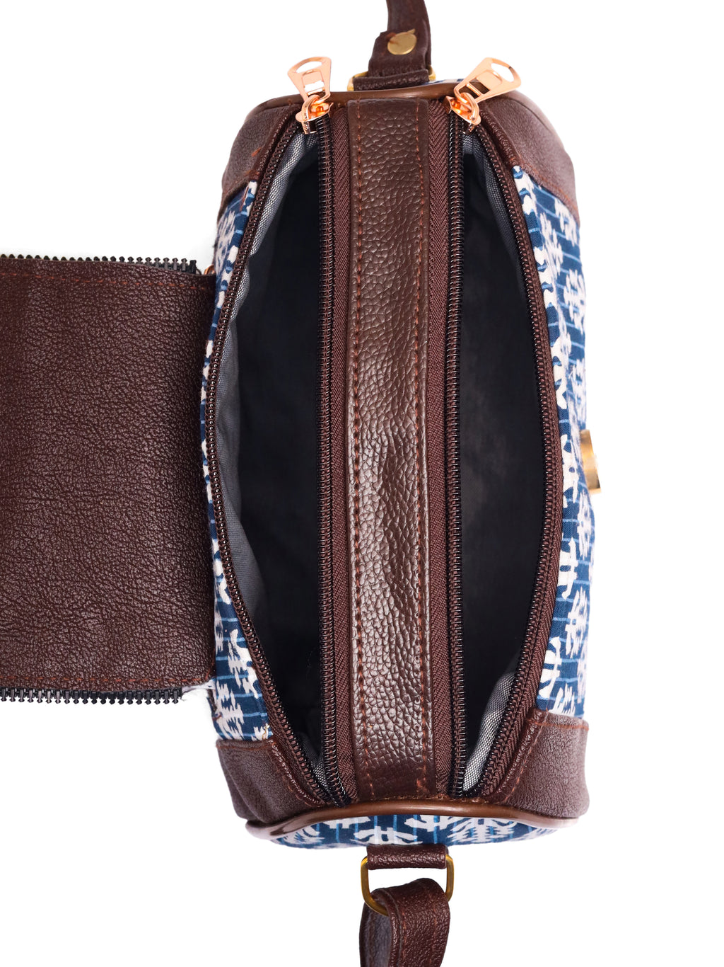 Loom Edit Collection | Dual Compartment Crossbody Sling | Ikkat Barrel | Indigo Trail