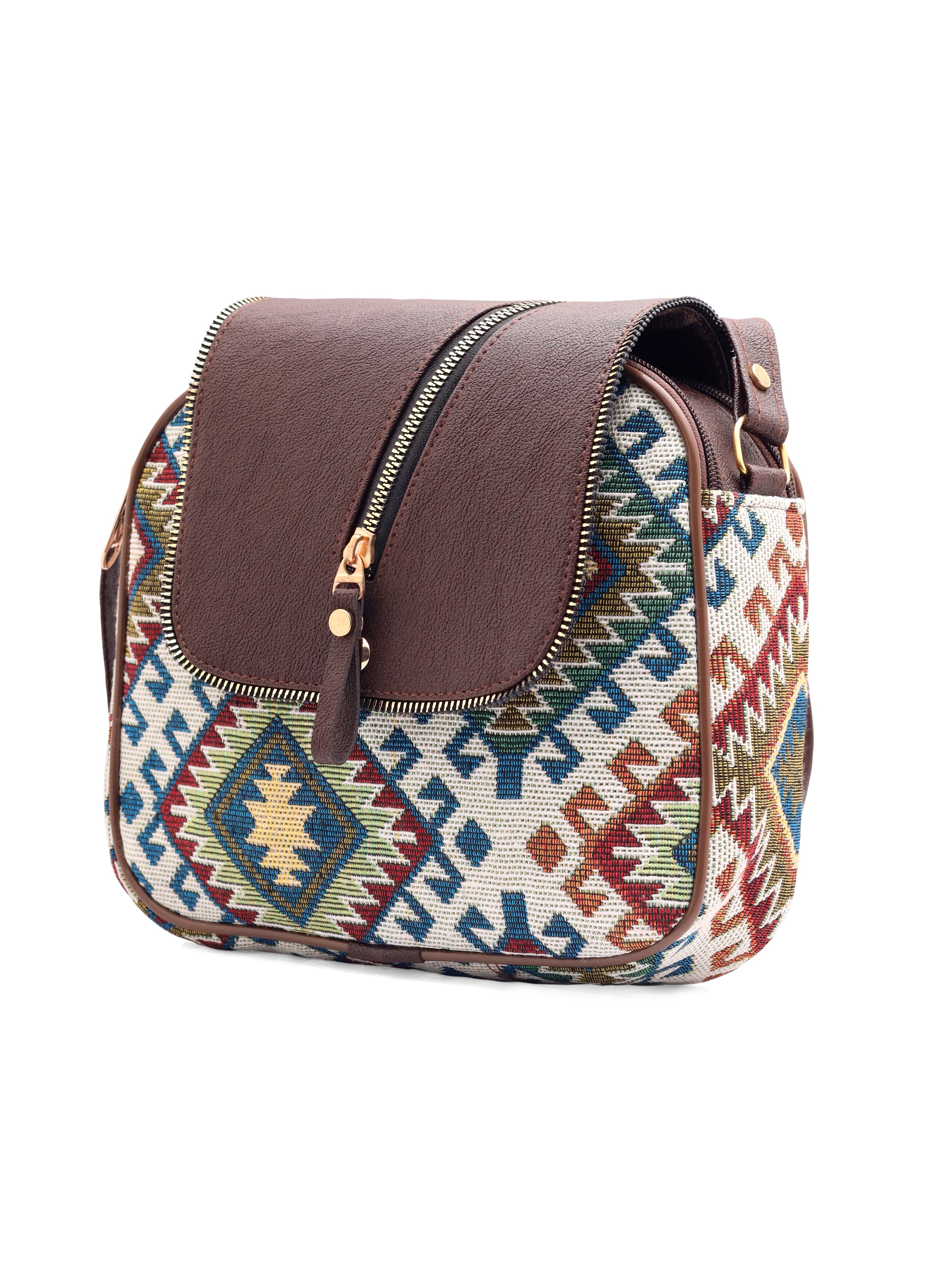 Urban Nomad Collection | Dual Compartment Crossbody Sling | Earthy Tribal