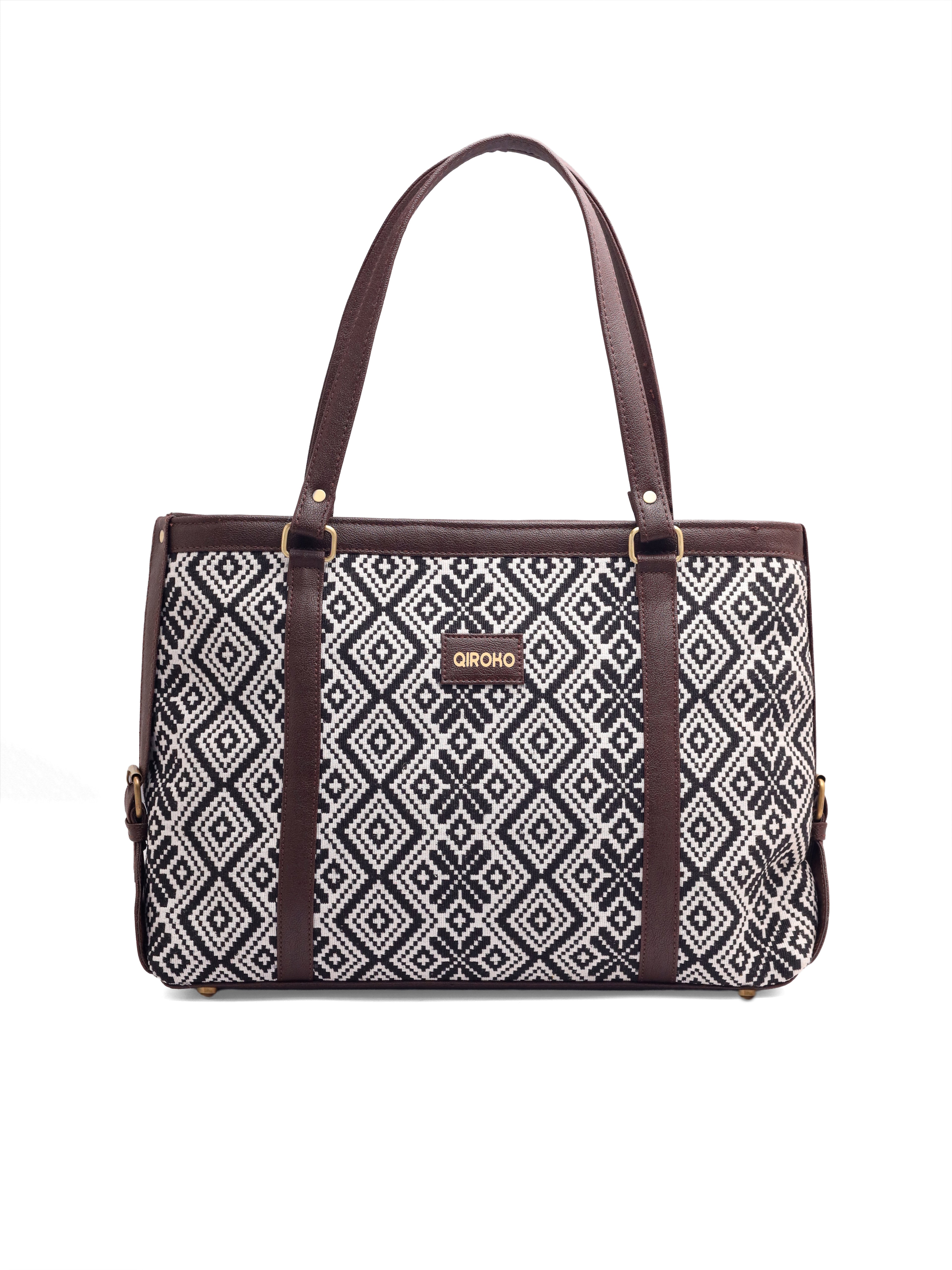 Power Edit Collection Office Laptop Handbag | Vegan Leather | Ikkat Monochrome