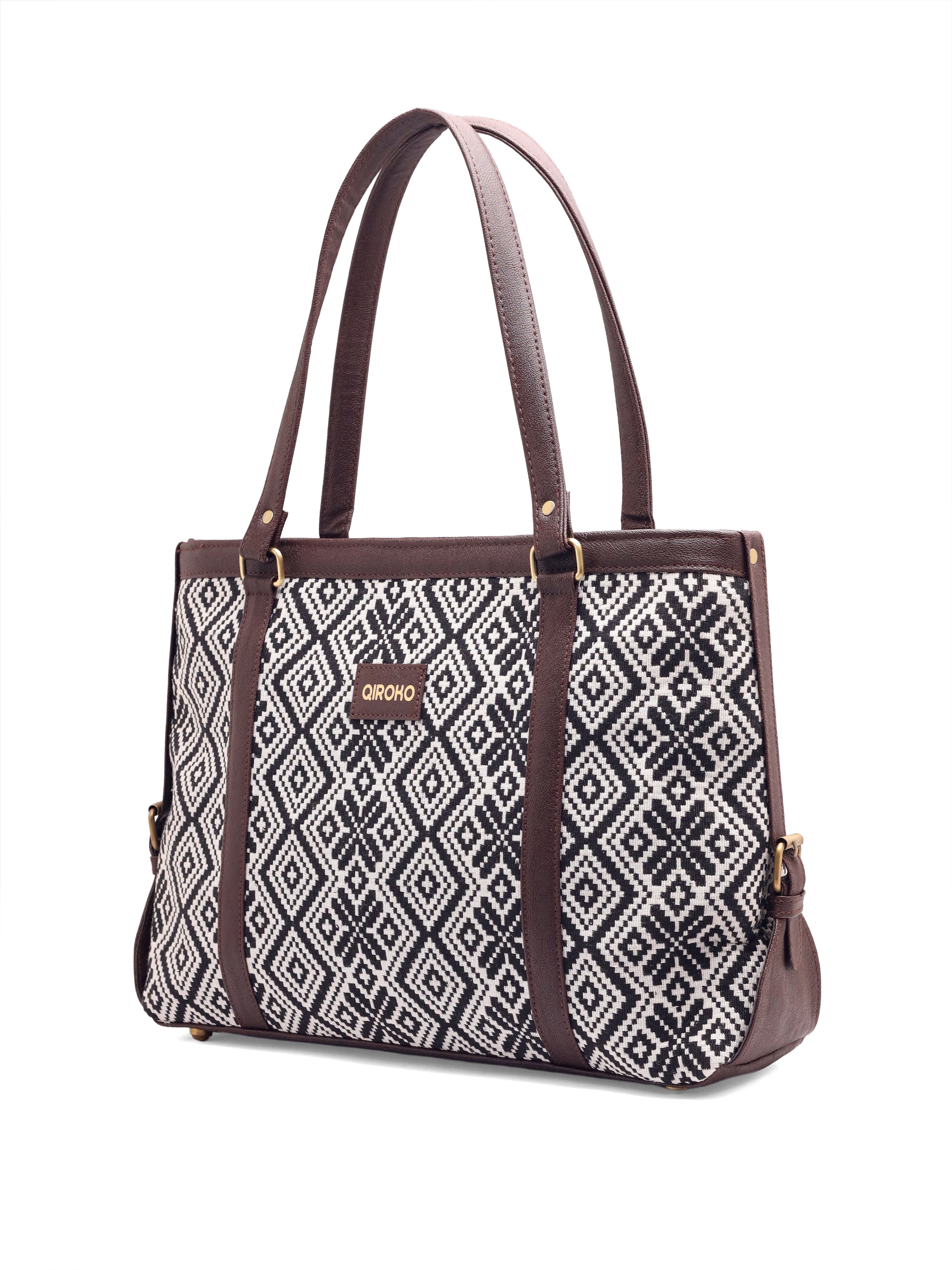Power Edit Collection Office Laptop Handbag | Vegan Leather | Ikkat Monochrome
