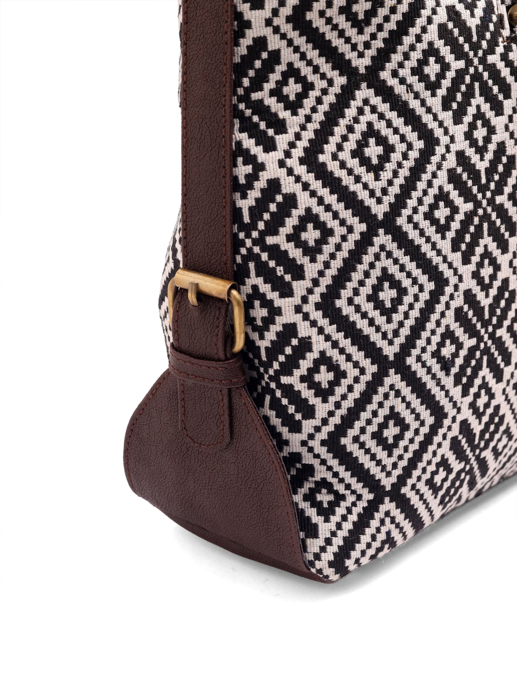 Power Edit Collection Office Laptop Handbag | Vegan Leather | Ikkat Monochrome