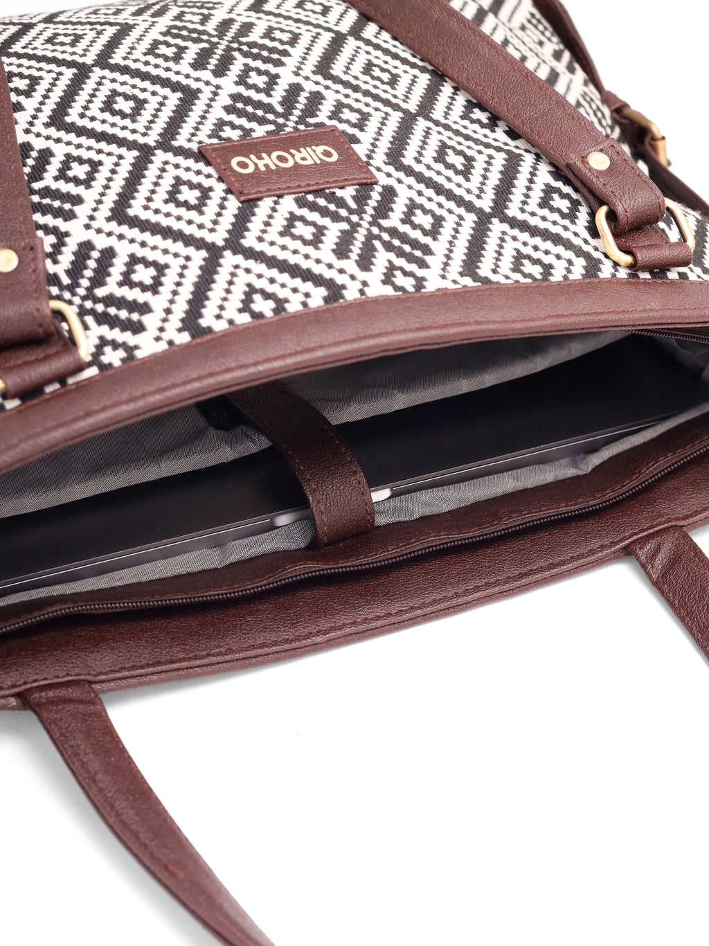 Power Edit Collection Office Laptop Handbag | Vegan Leather | Ikkat Monochrome