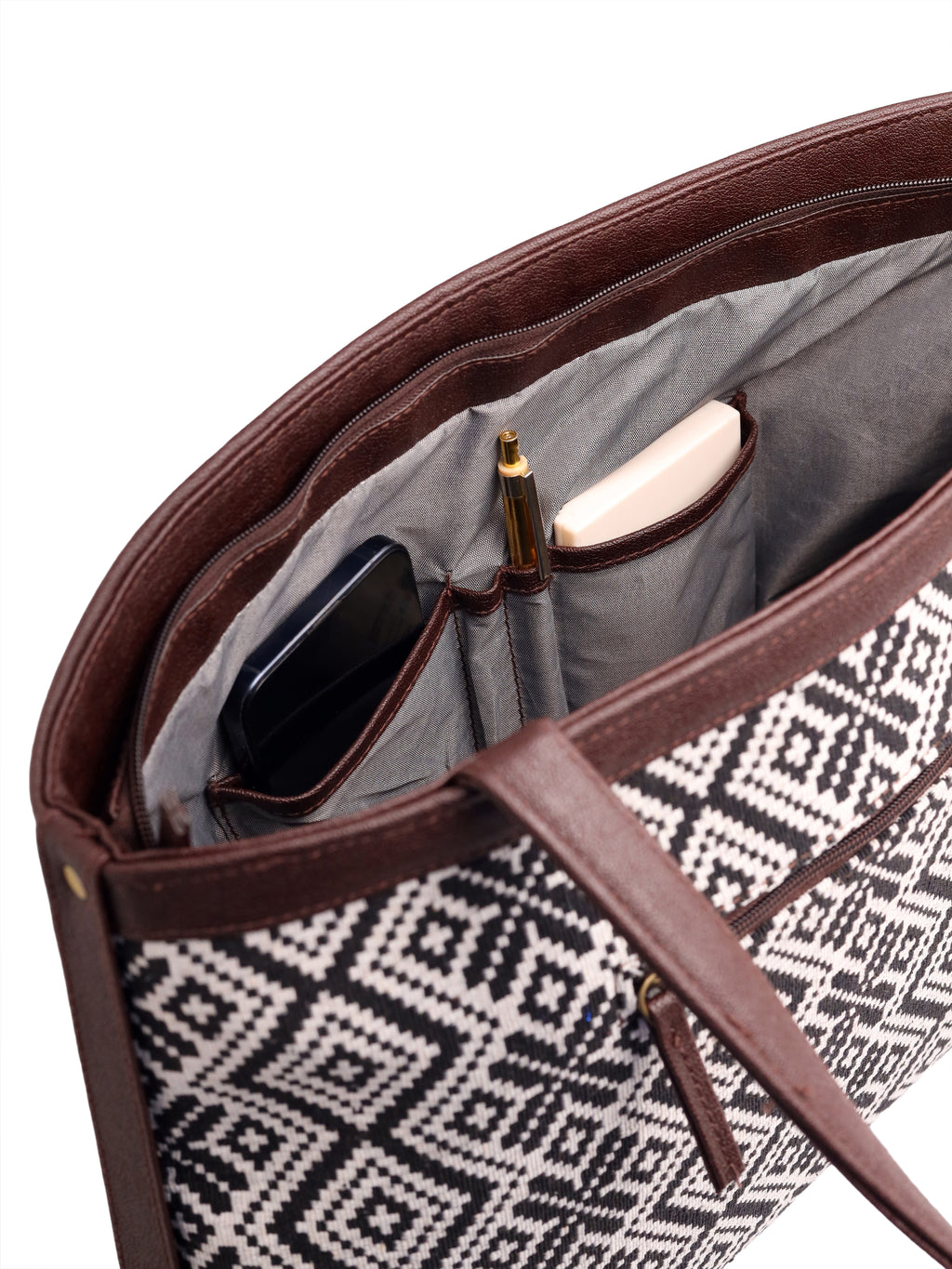 Power Edit Collection Office Laptop Handbag | Vegan Leather | Ikkat Monochrome