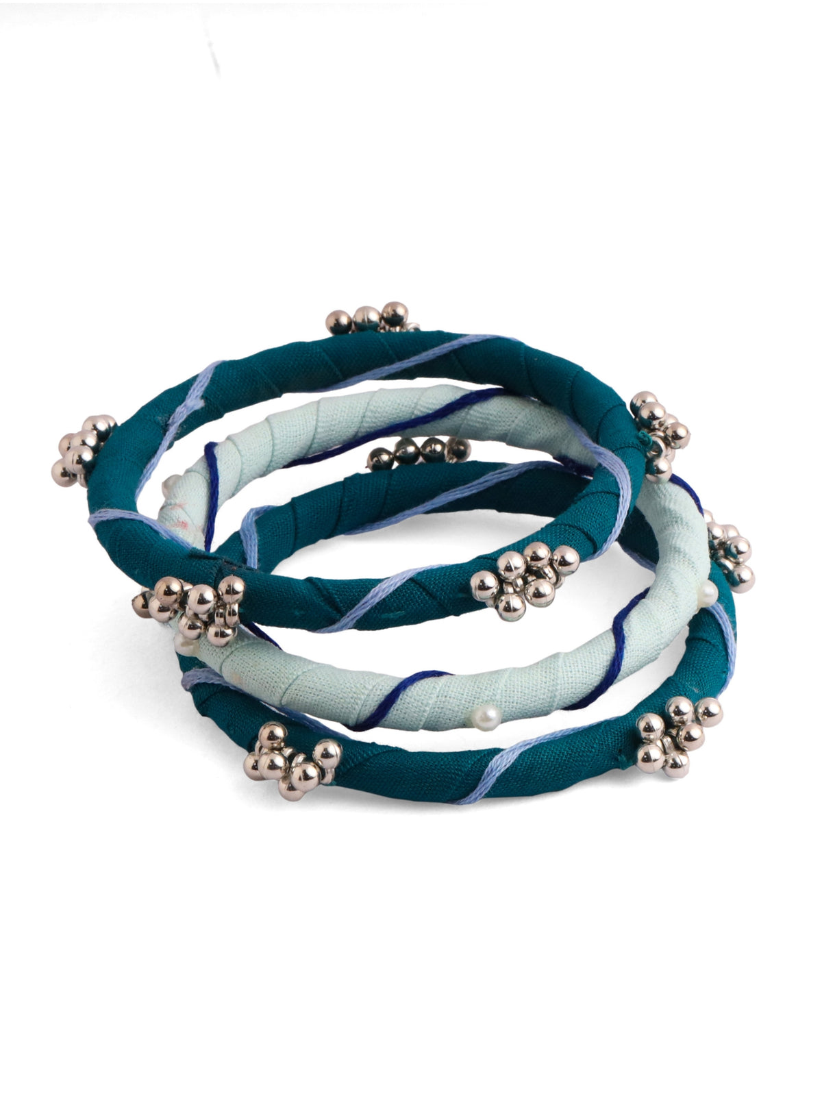 Leher Fabric Ghungroo Bracelet Set Blue