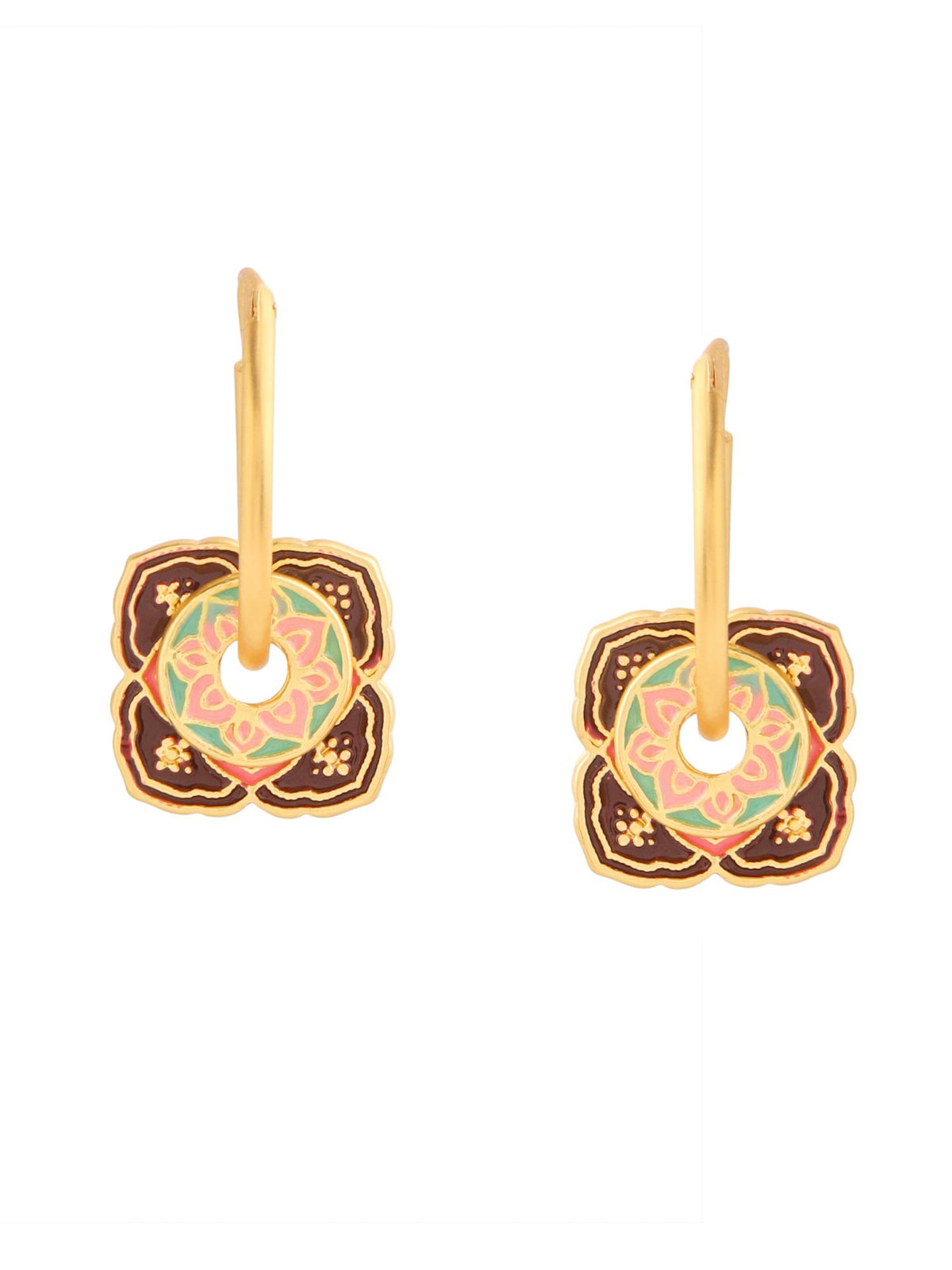 Rangoli Traditional Enamel Floral Hoop Earrings
