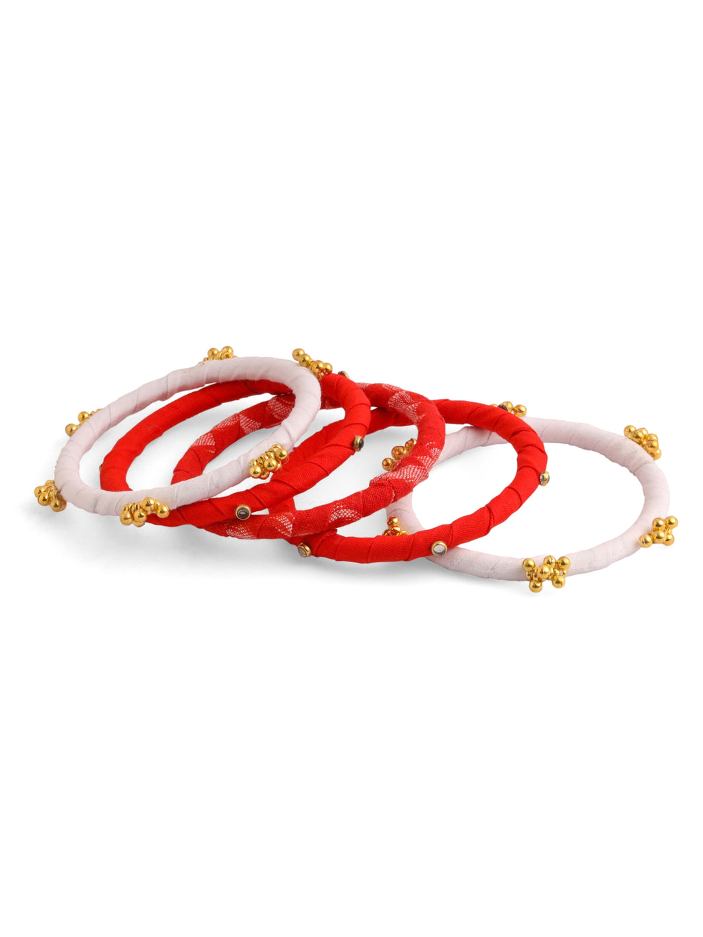 Leher Fabric Ghungroo Bracelet Set Red