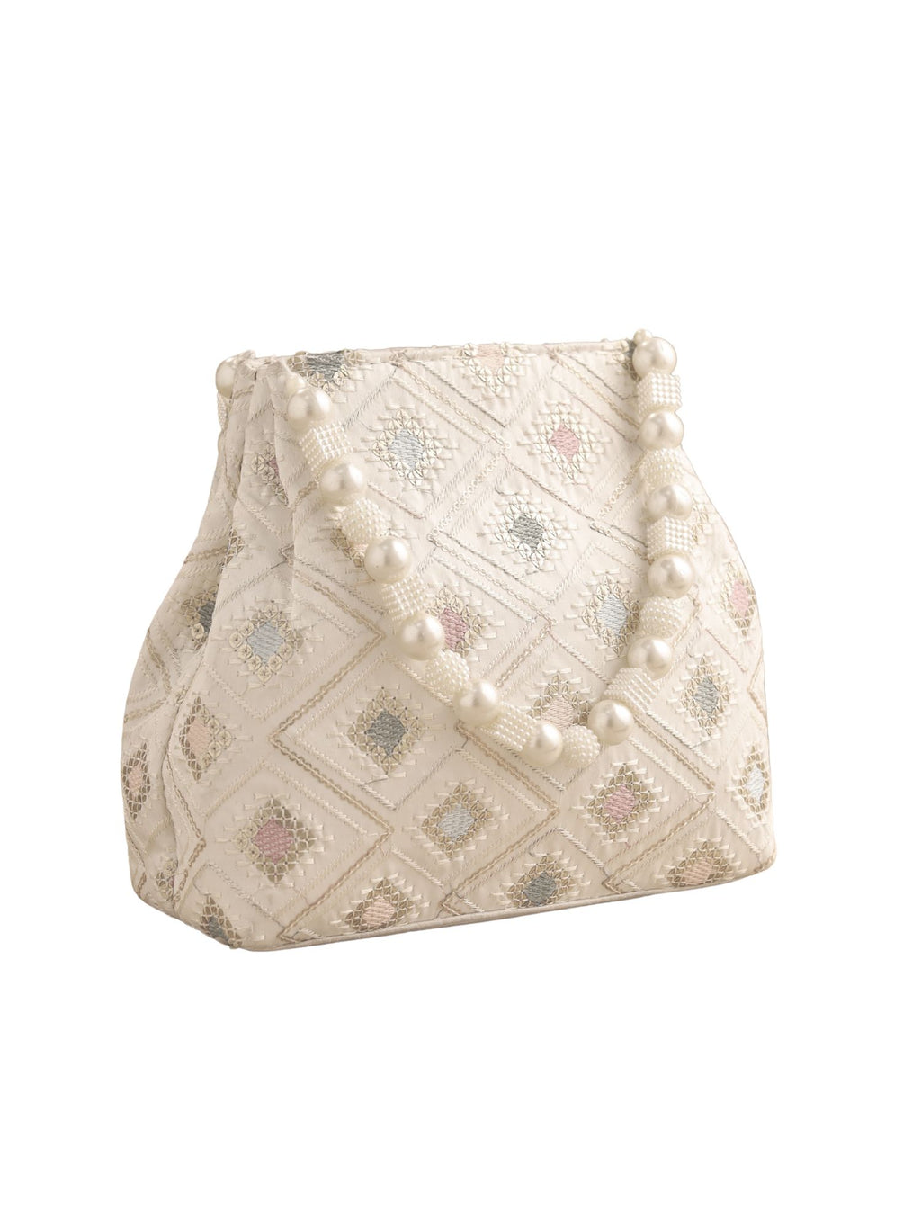 Gulnaar Collection | Silk Embroidered Potli | White