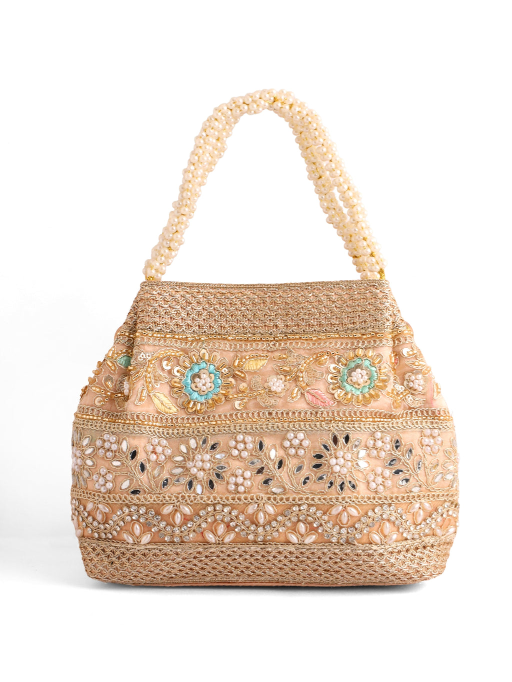 Velvet Ethnic Potli Bag Peach