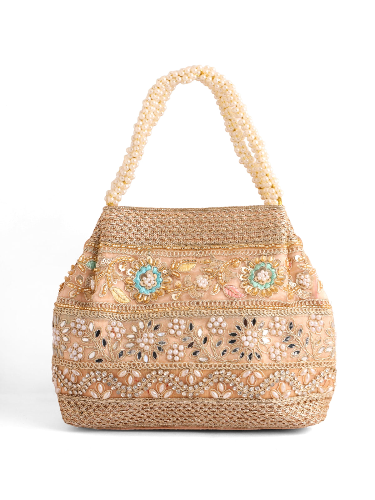 Velvet Ethnic Potli Bag Peach