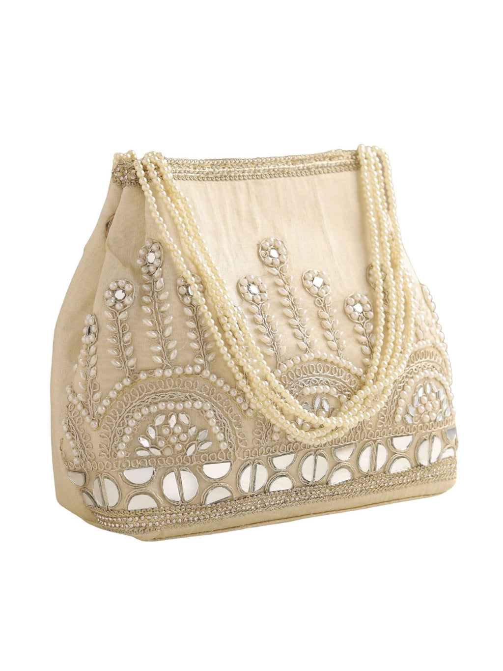Gulnaar Collection | Silk Embroidered Potli | White Mirrorwork