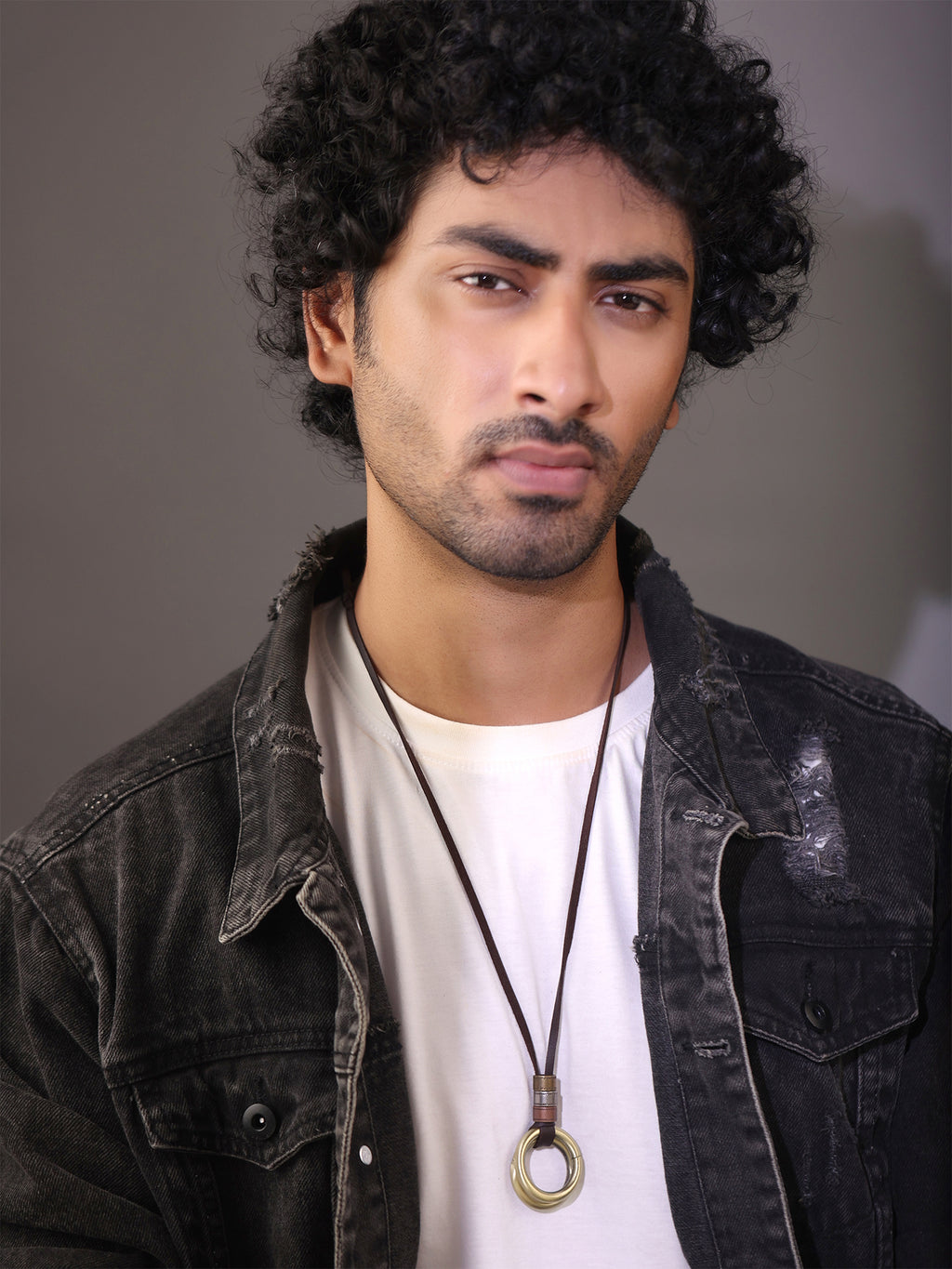 Circular Pendant Faux Leather Chain