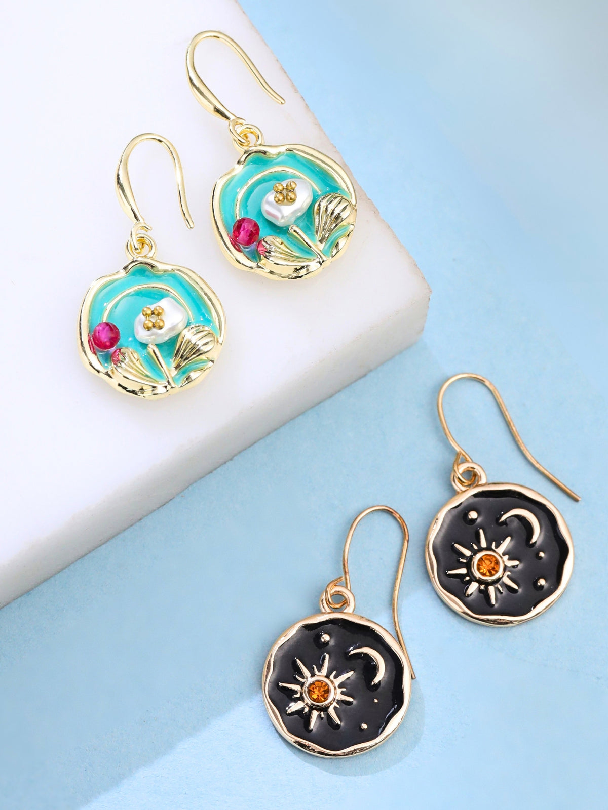 Black Enamel Drop Earrings