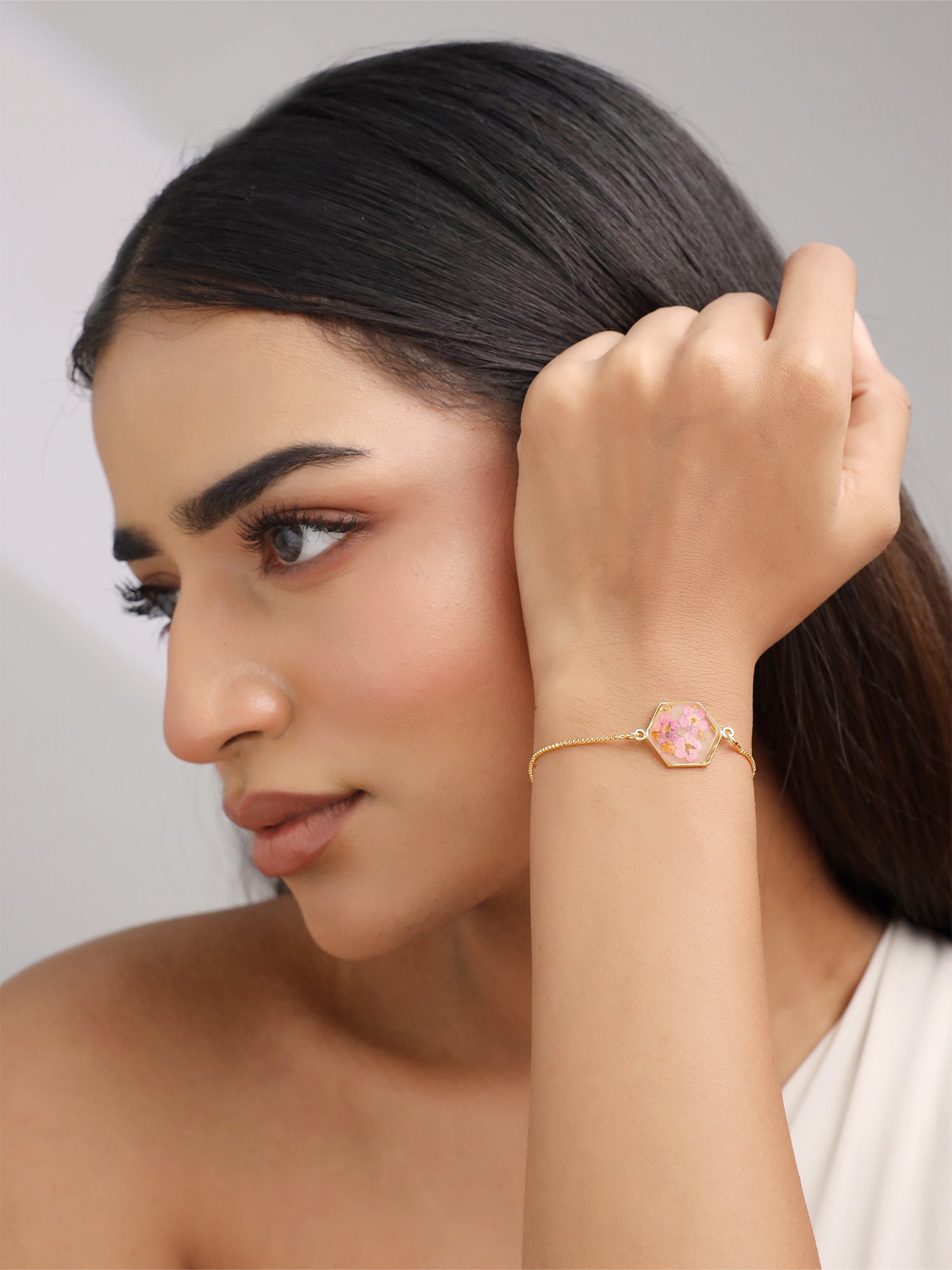 Dried Flower Charm Adjustable Bracelet