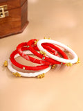 Leher Fabric Ghungroo Bracelet Set Red