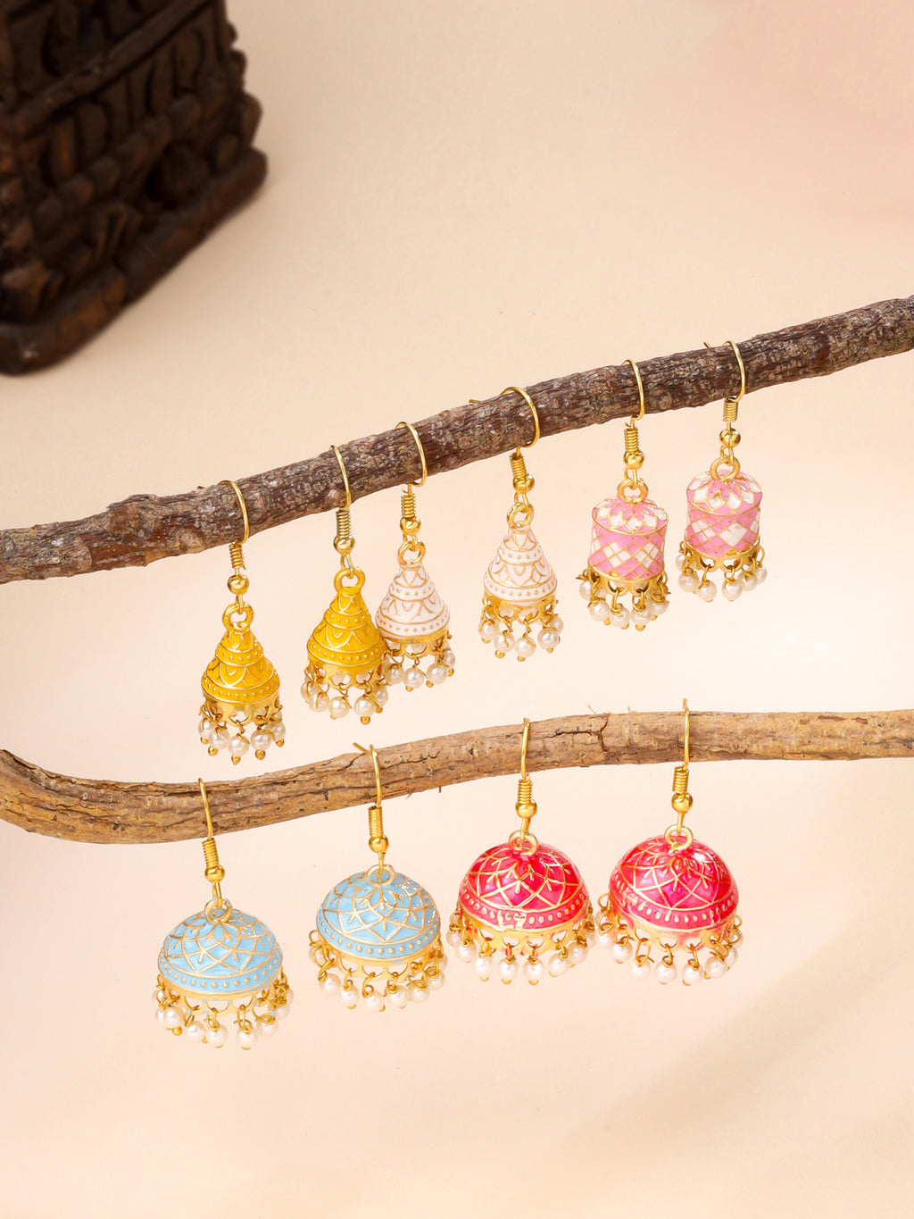 Ethnic Meenakari Enamel Pearl Jhumka Earrings