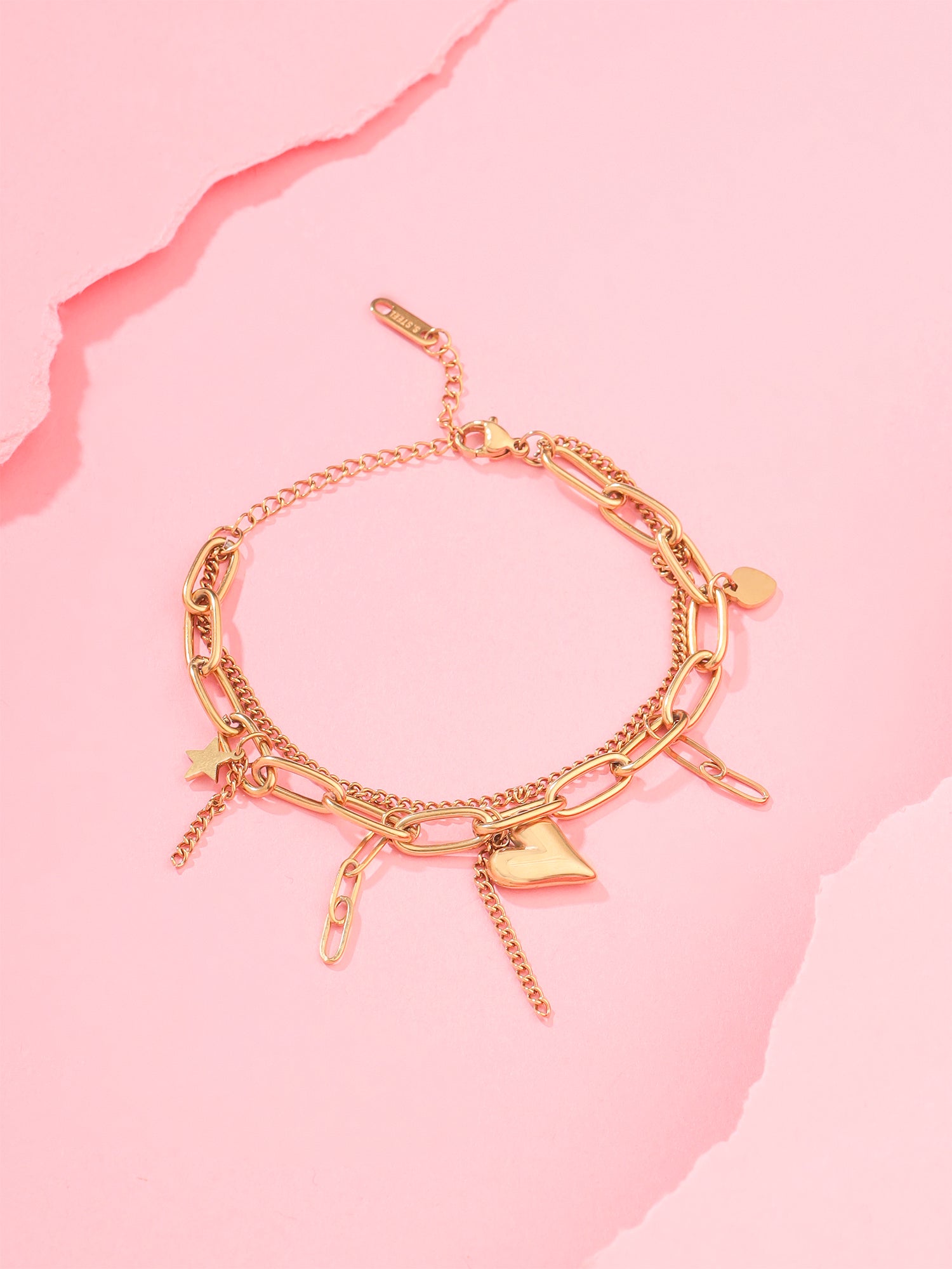 Layered Heart Charm Stack Bracelet