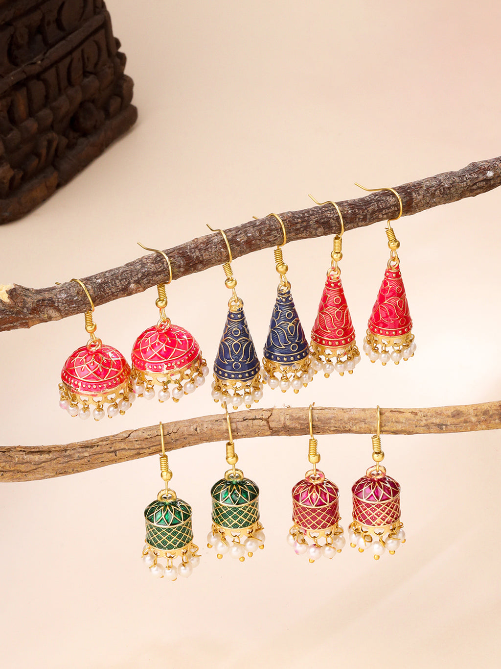 Ethnic Meenakari Enamel Pearl Jhumka Earrings