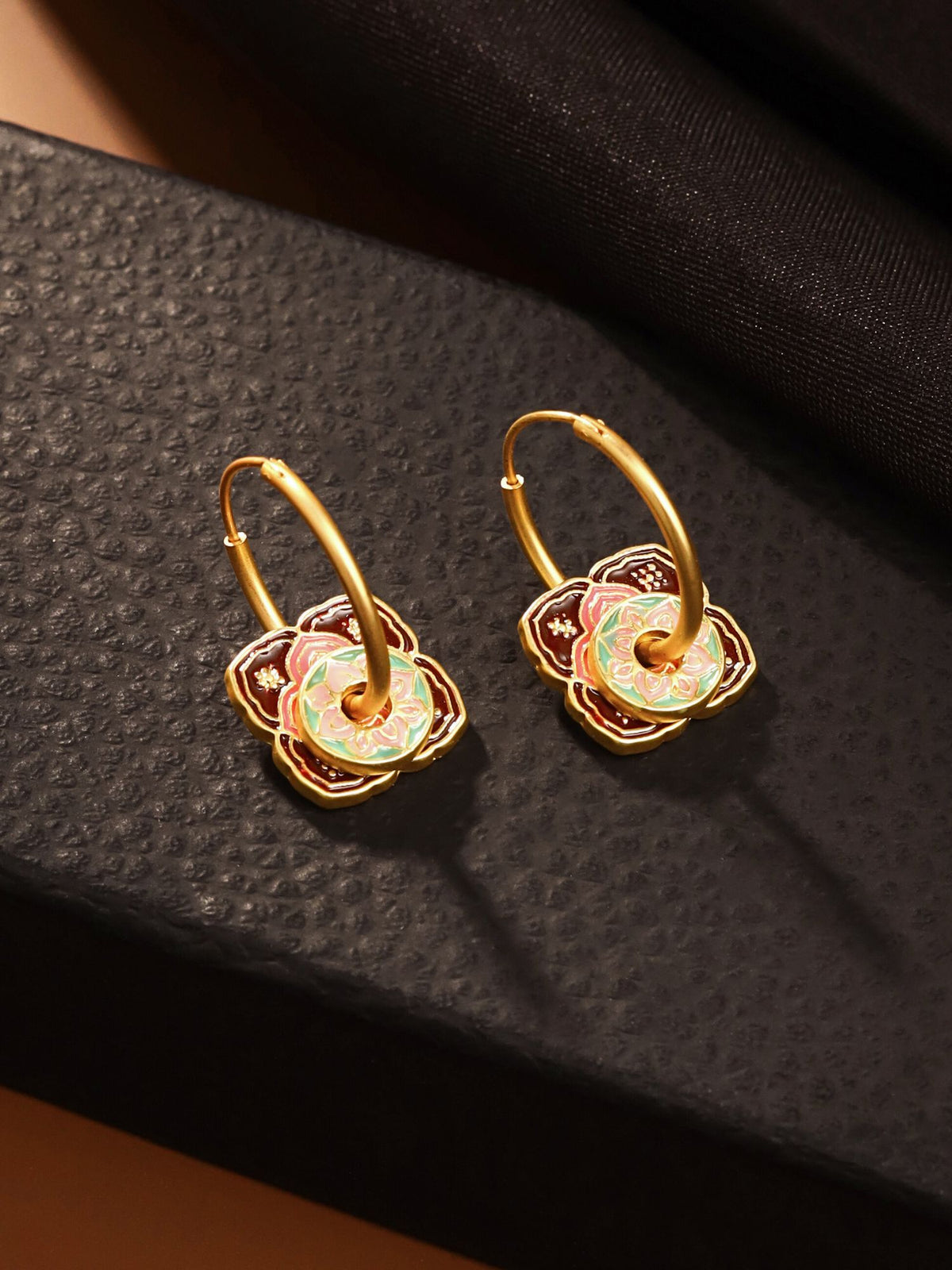 Rangoli Traditional Enamel Floral Hoop Earrings