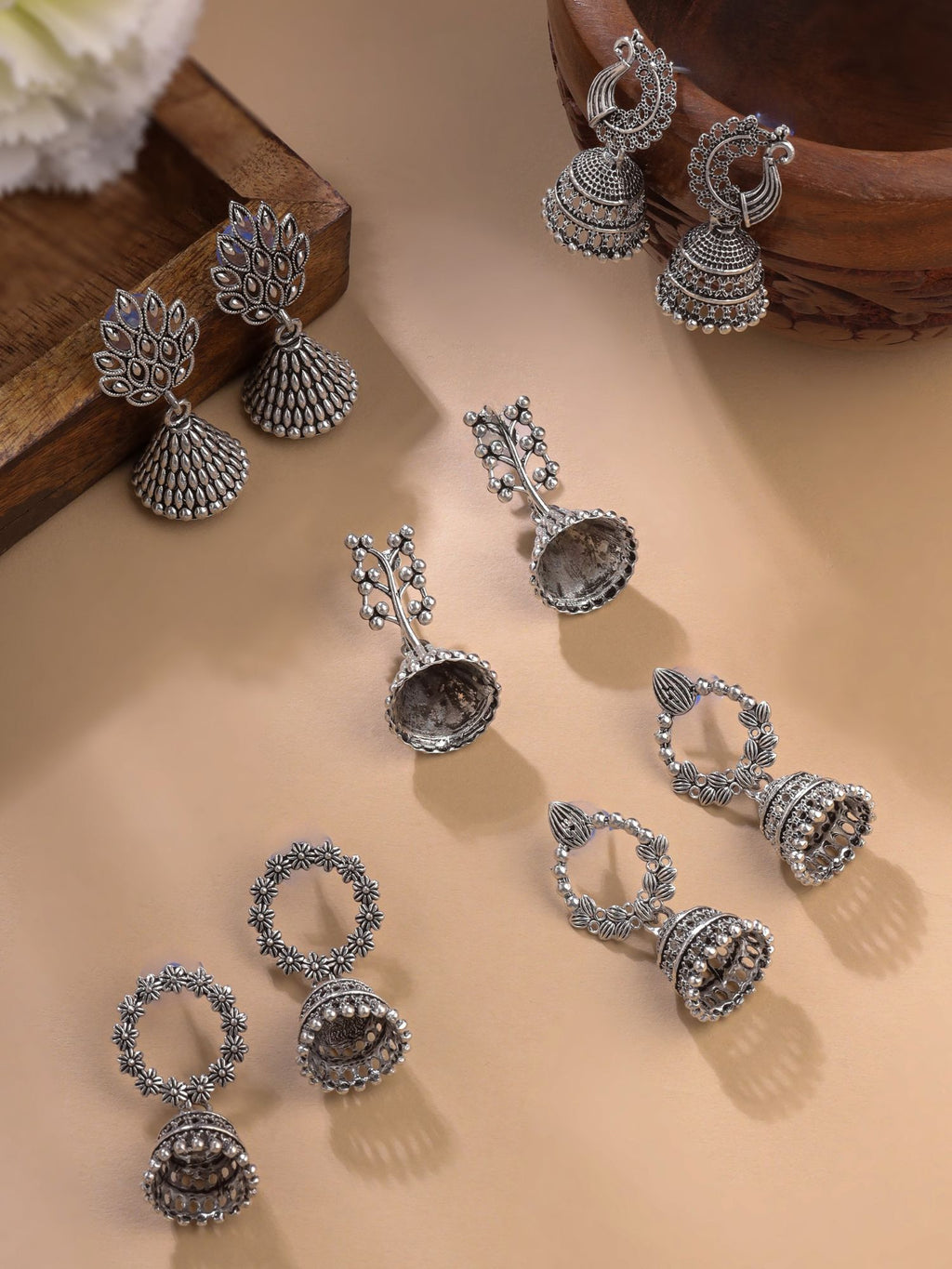 Oxidised Jhumka Earring Set