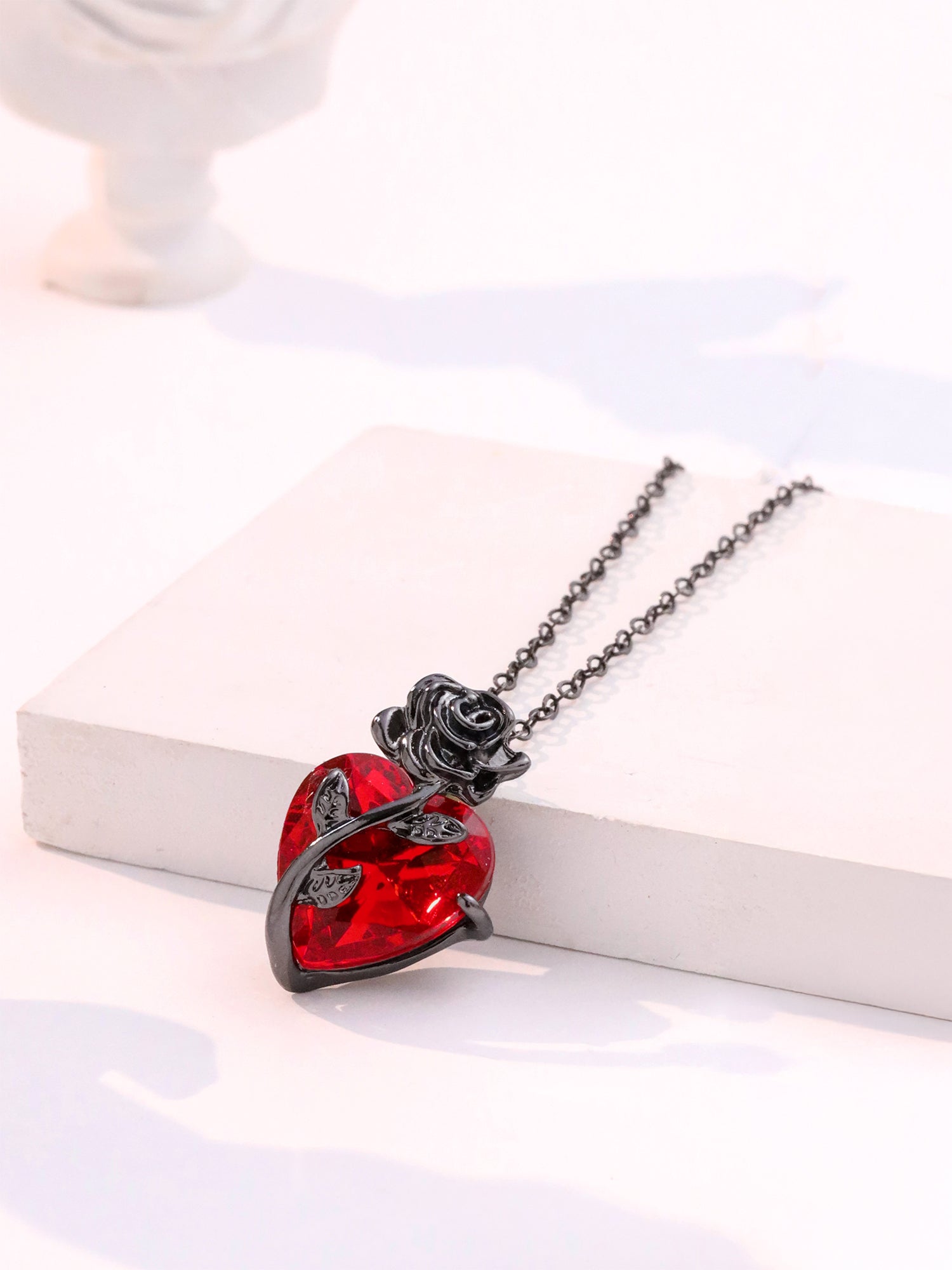 Rose Heart Crystal Pendant Necklace