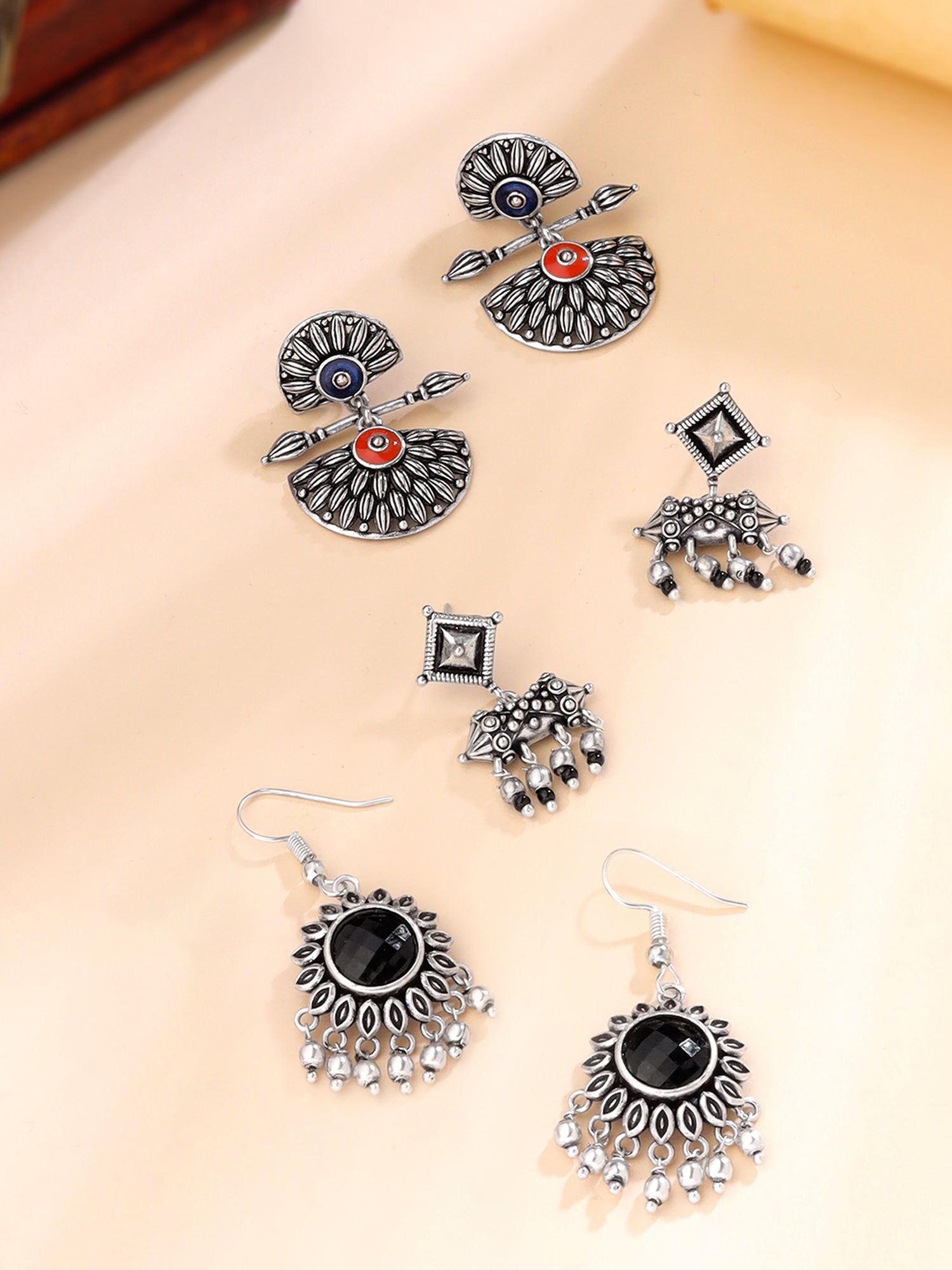 Ethnic Stud Jhumka Pearl Oxidised Earrings