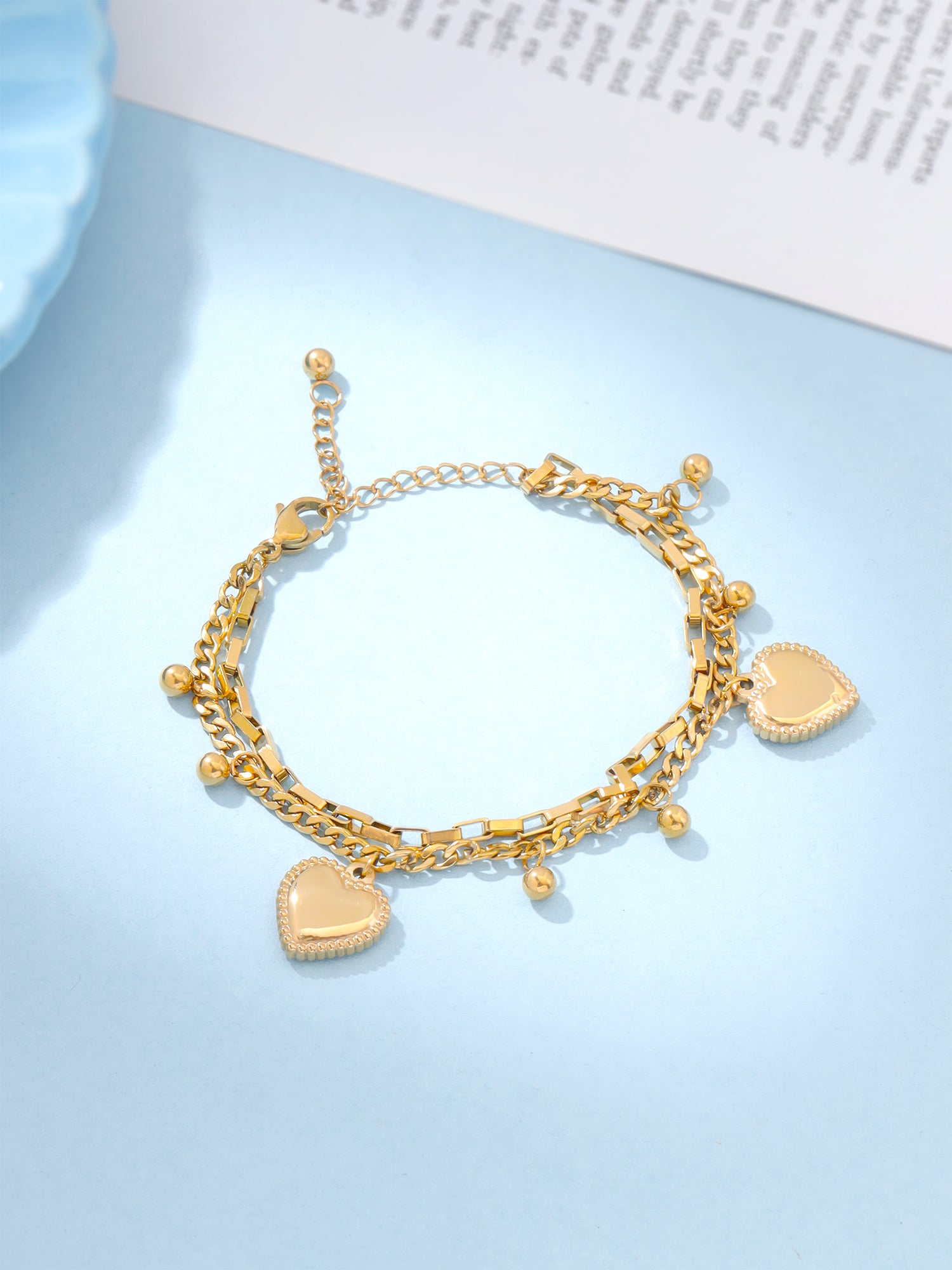 Multi-Layer Heart Charm Stack Bracelet