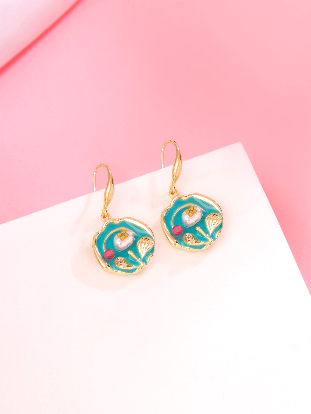 Enamel Flower Korean Drop Earrings