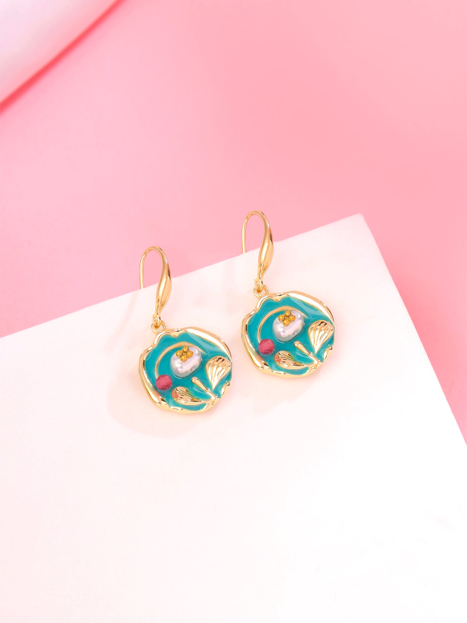 Enamel Flower Korean Drop Earrings