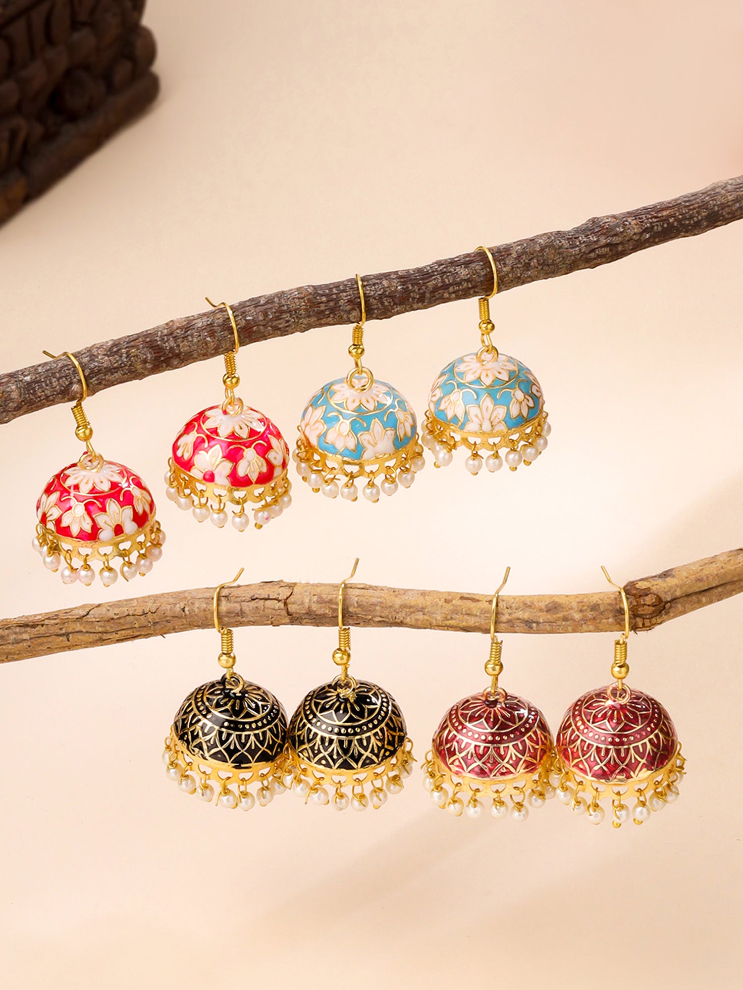 Gulnaar Ethnic Meenakari Jhumka Earrings