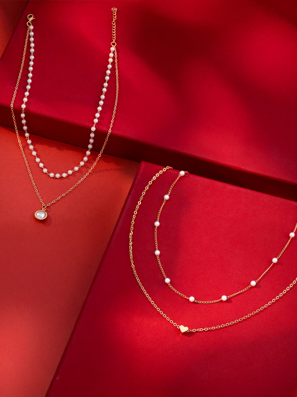 Stacked Pearl Heart Pendant Chain