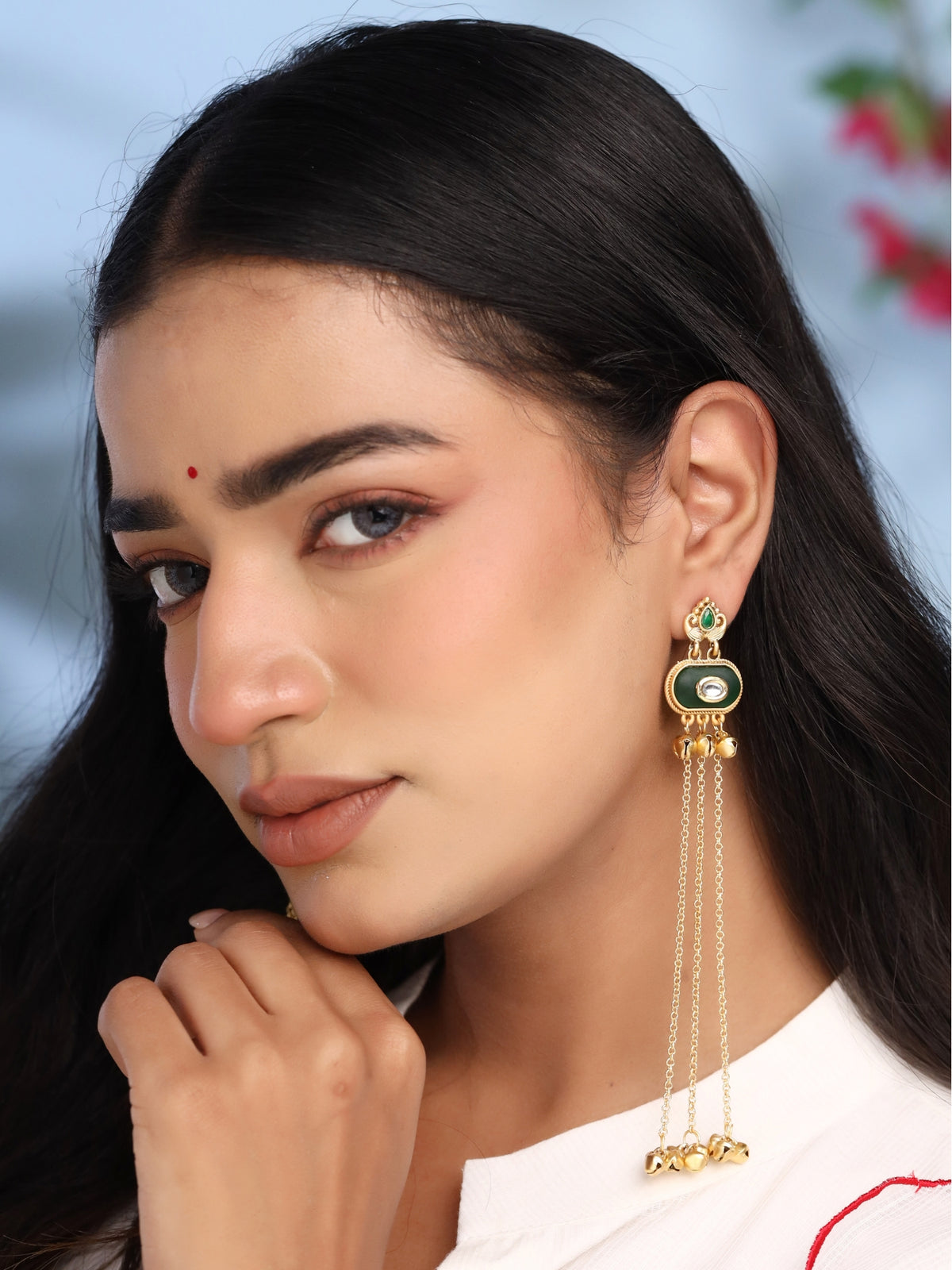 Green Enamel Ghungroo Earrings