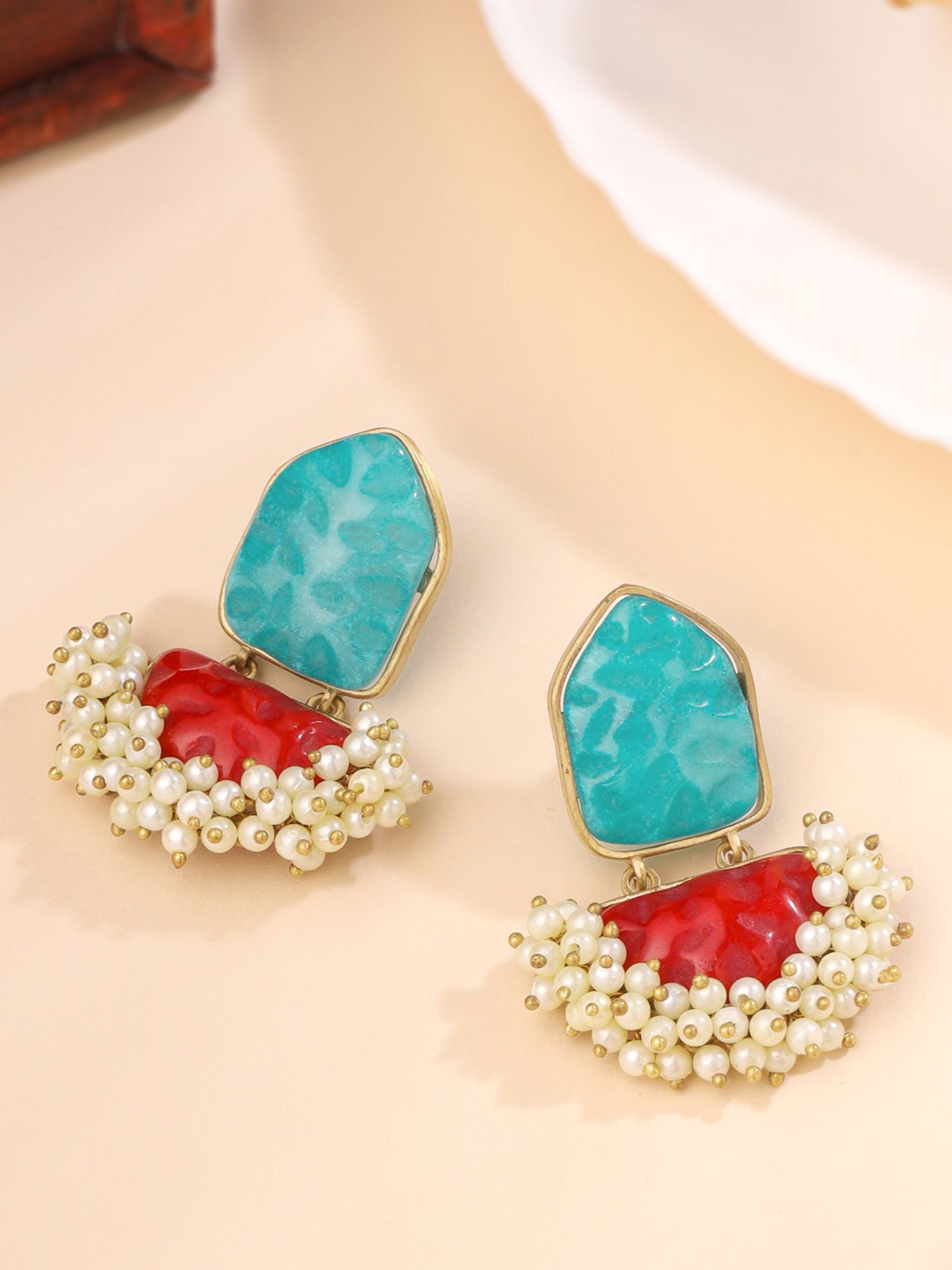 Ethnic Oxidised Earrings With Pearls