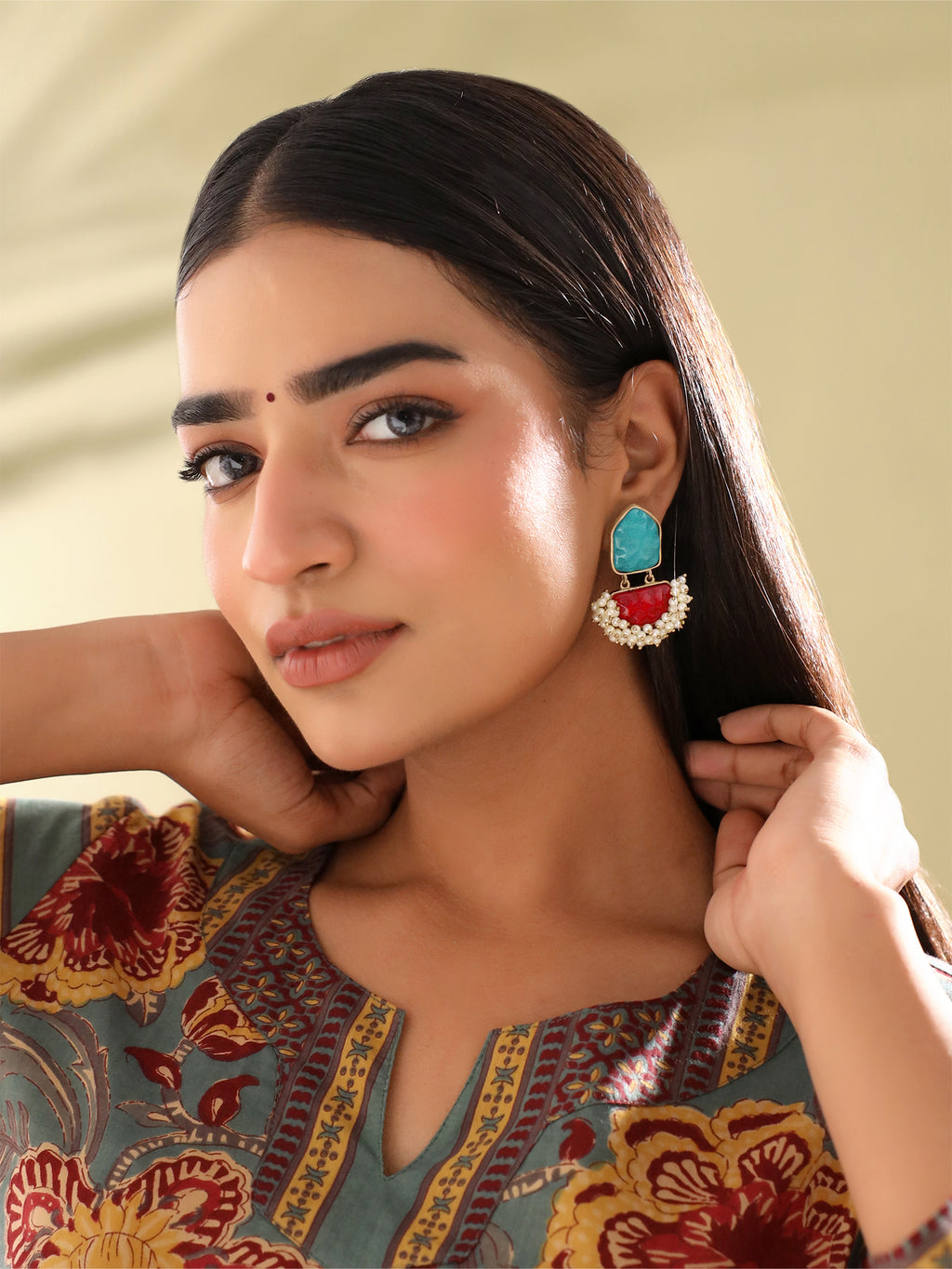 Ethnic Oxidised Earrings With Pearls