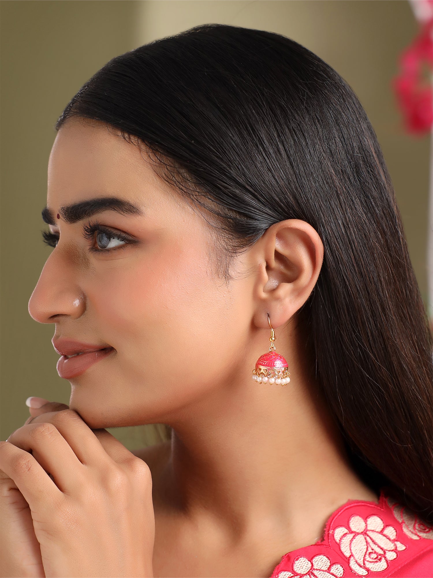 Ethnic Meenakari Enamel Pearl Jhumka Earrings