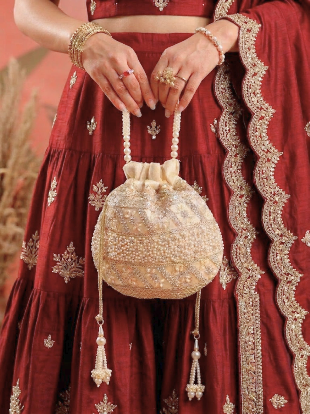 Pearl Beaded Drawstring Potli Bag