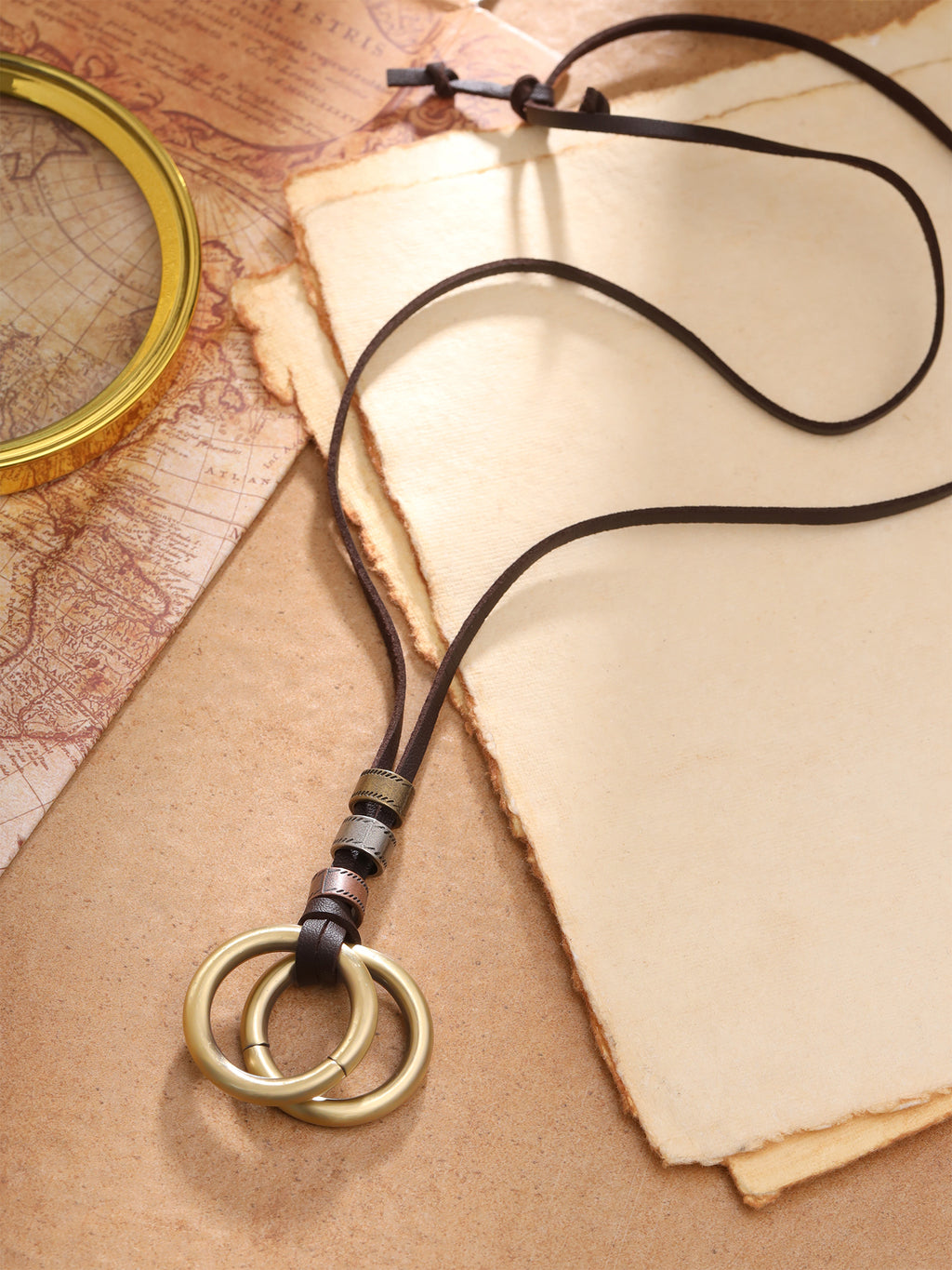 Circular Pendant Faux Leather Chain