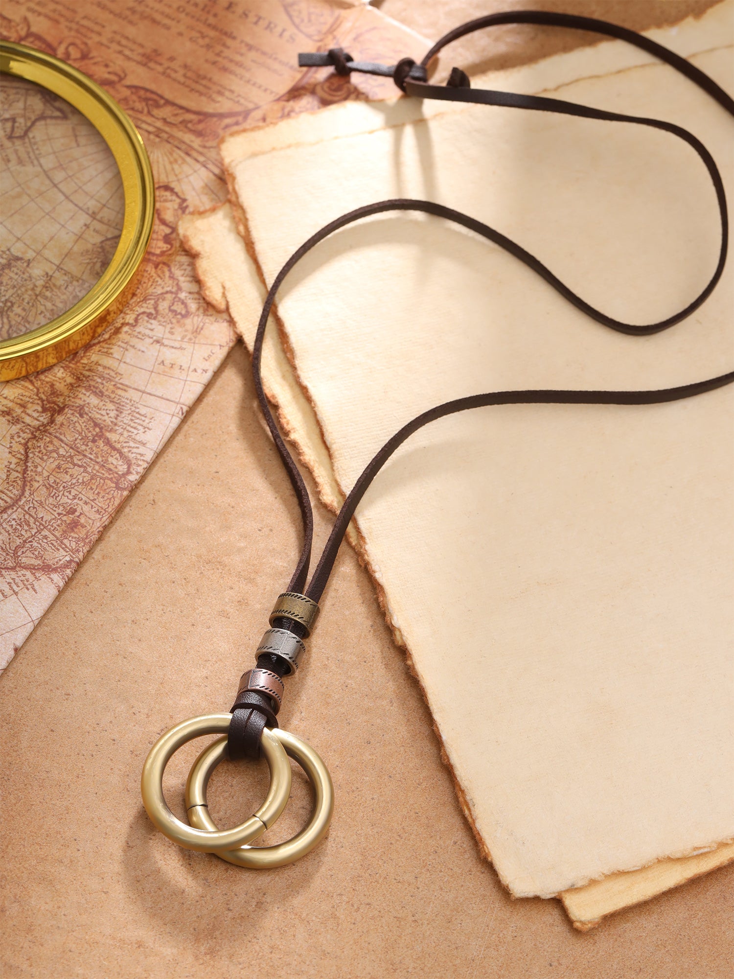 Circular Pendant Faux Leather Chain