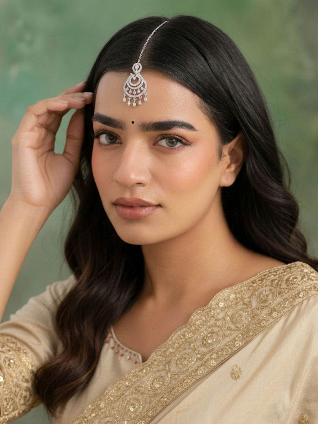Floral AD Brass Maang Tikka