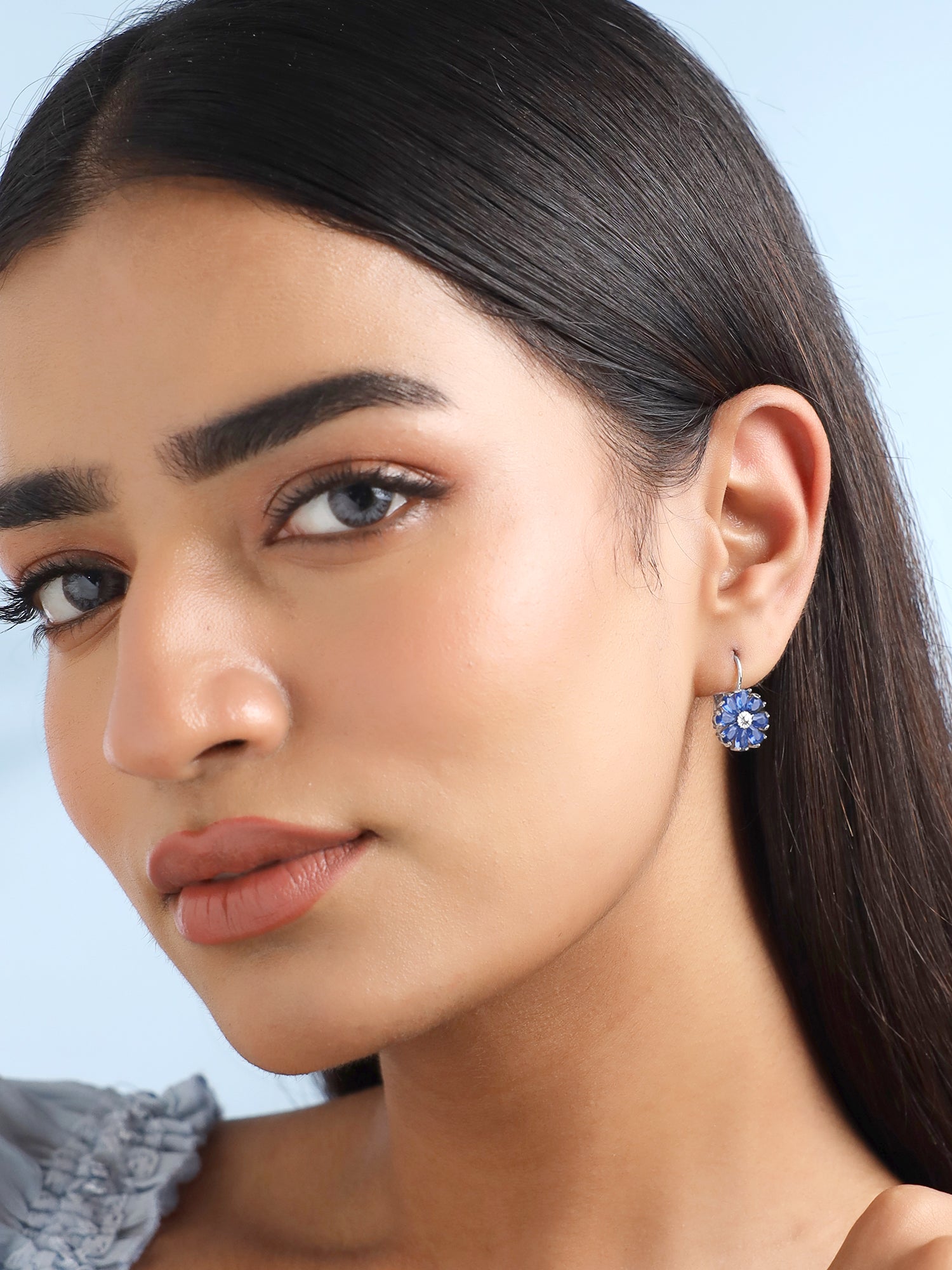 Blue Floral Drop Earrings