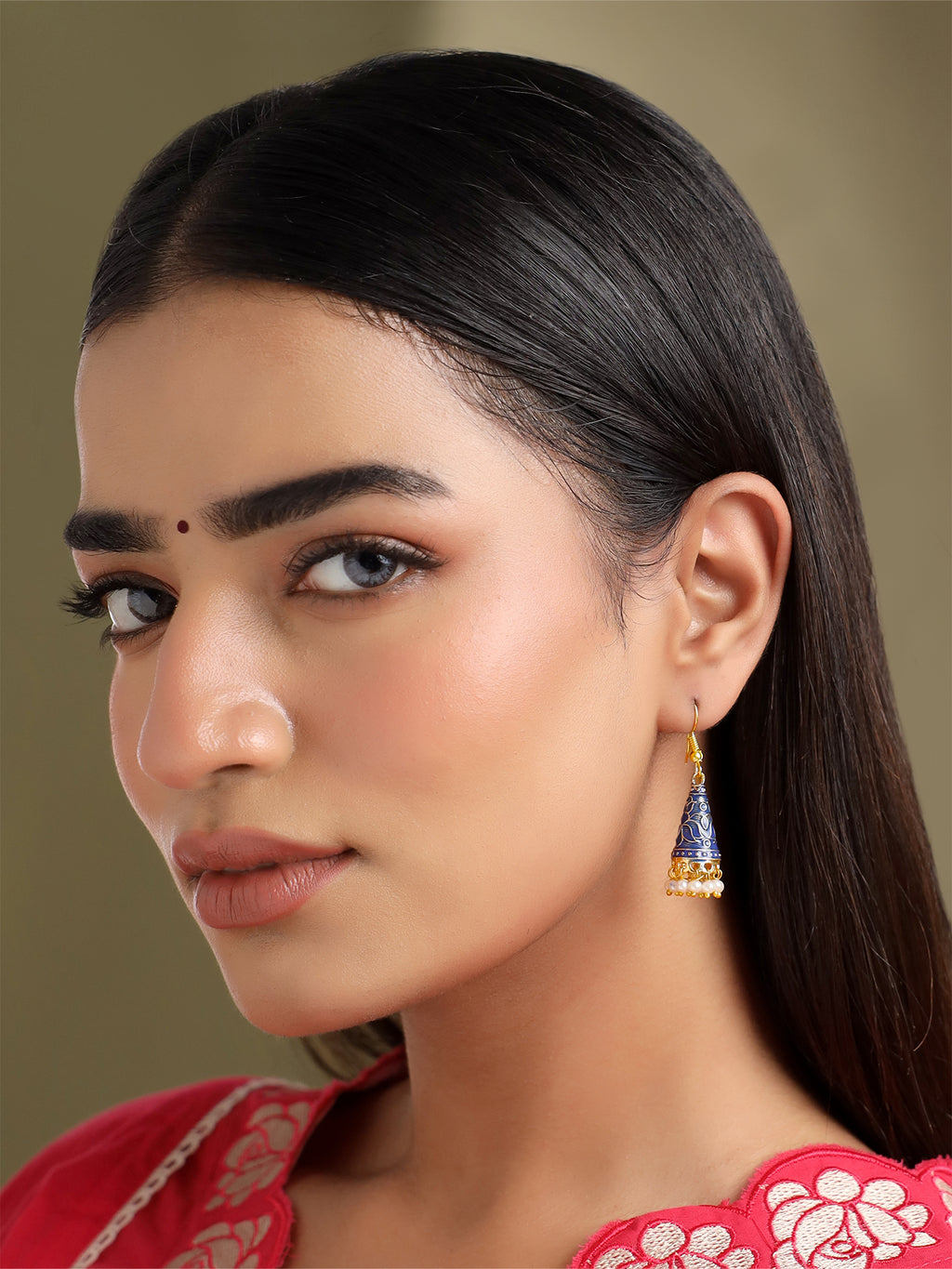 Ethnic Meenakari Enamel Pearl Jhumka Earrings