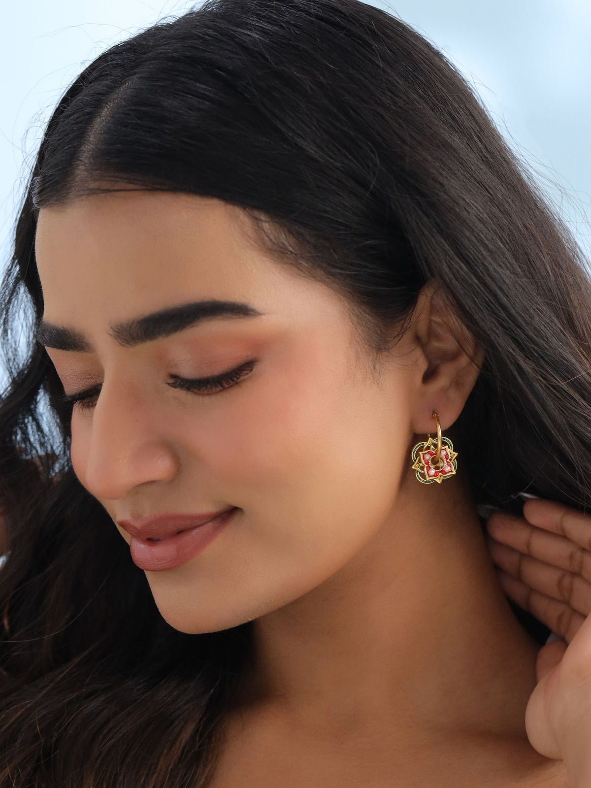 Rangoli Enamel Floral Hoop Earrings