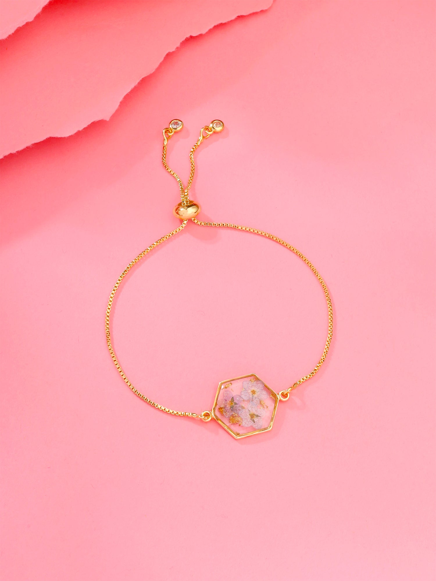 Dried Flower Charm Adjustable Bracelet