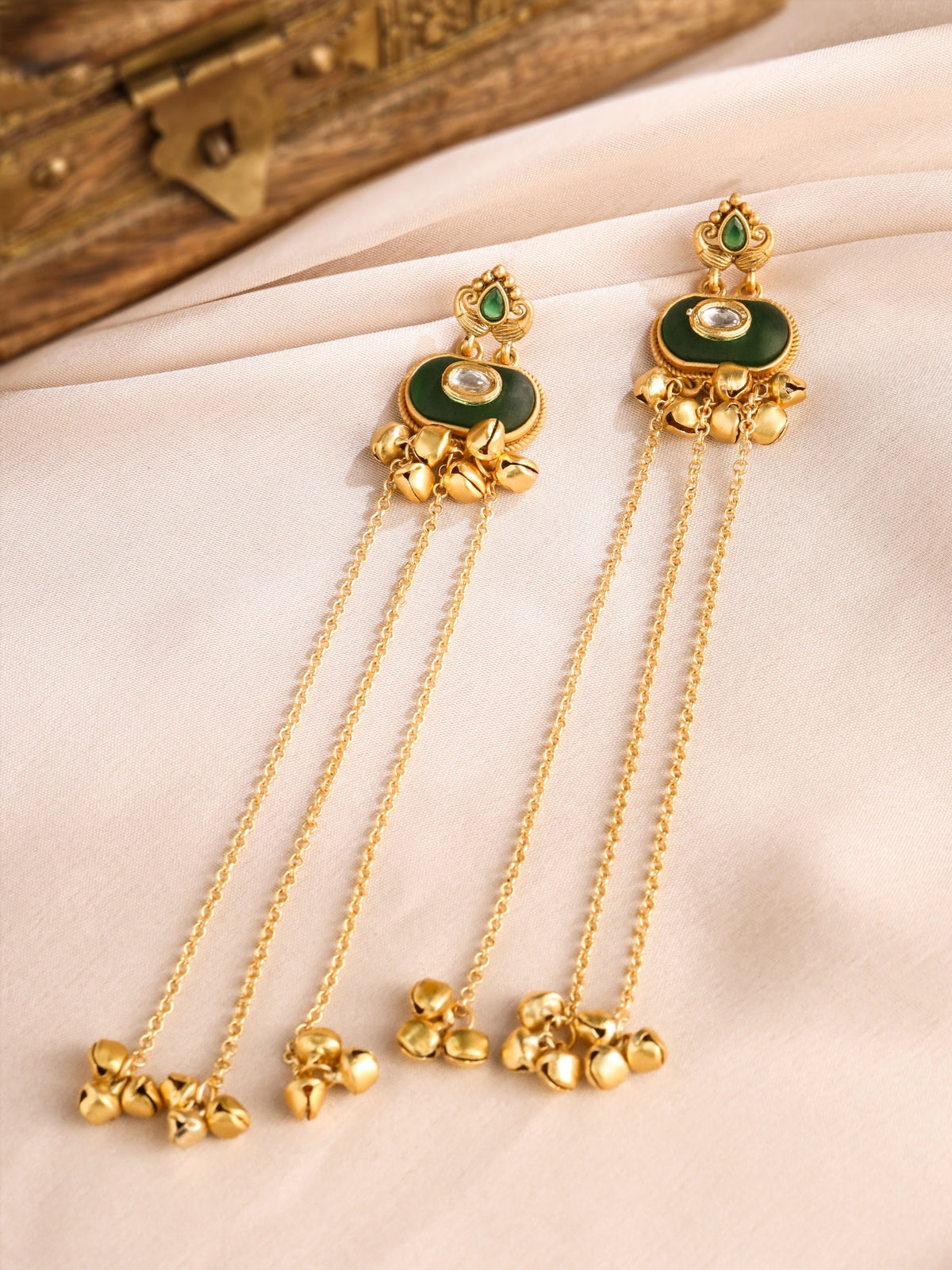 Green Enamel Ghungroo Earrings