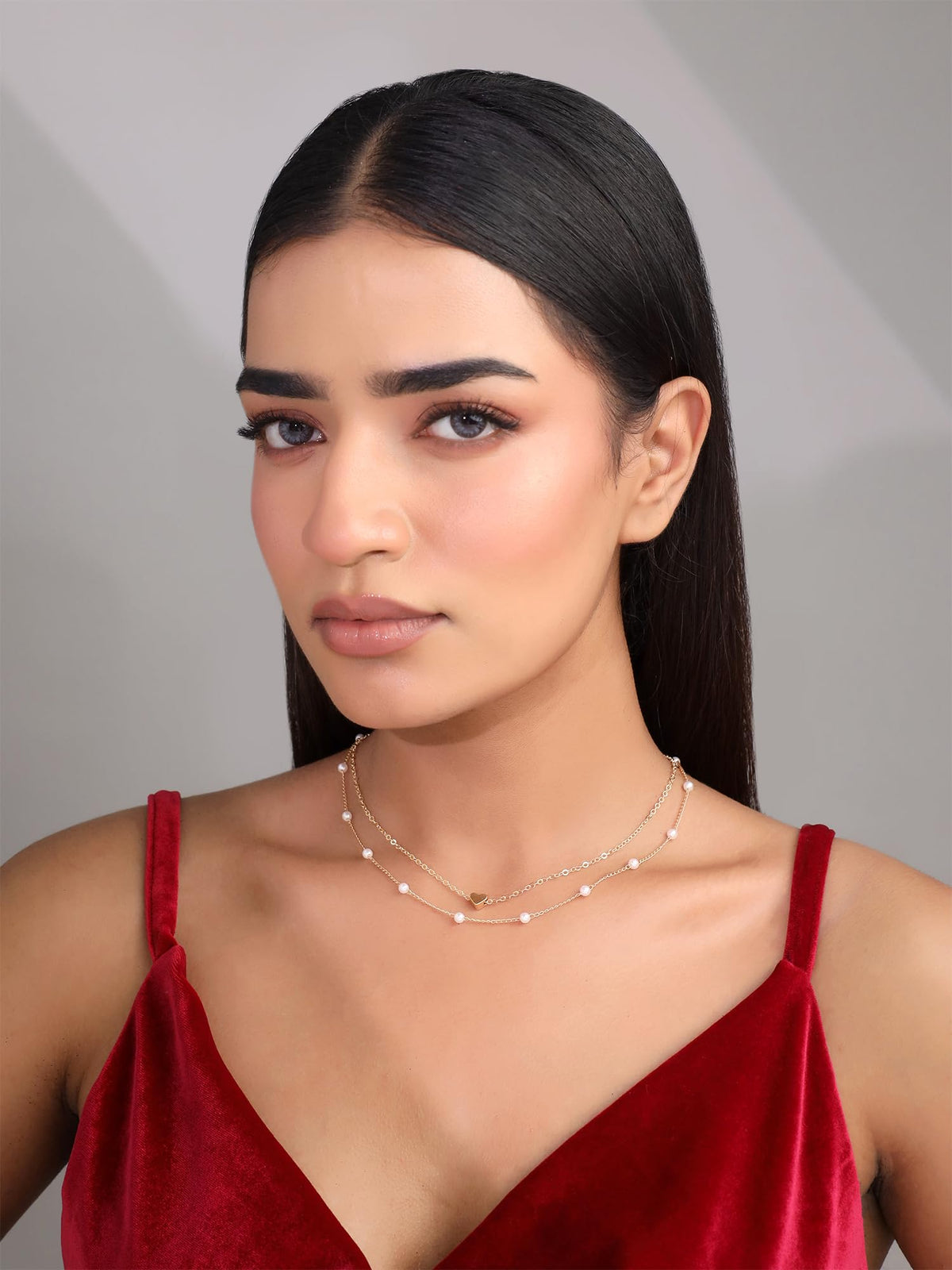Layered Pearl Heart Necklace