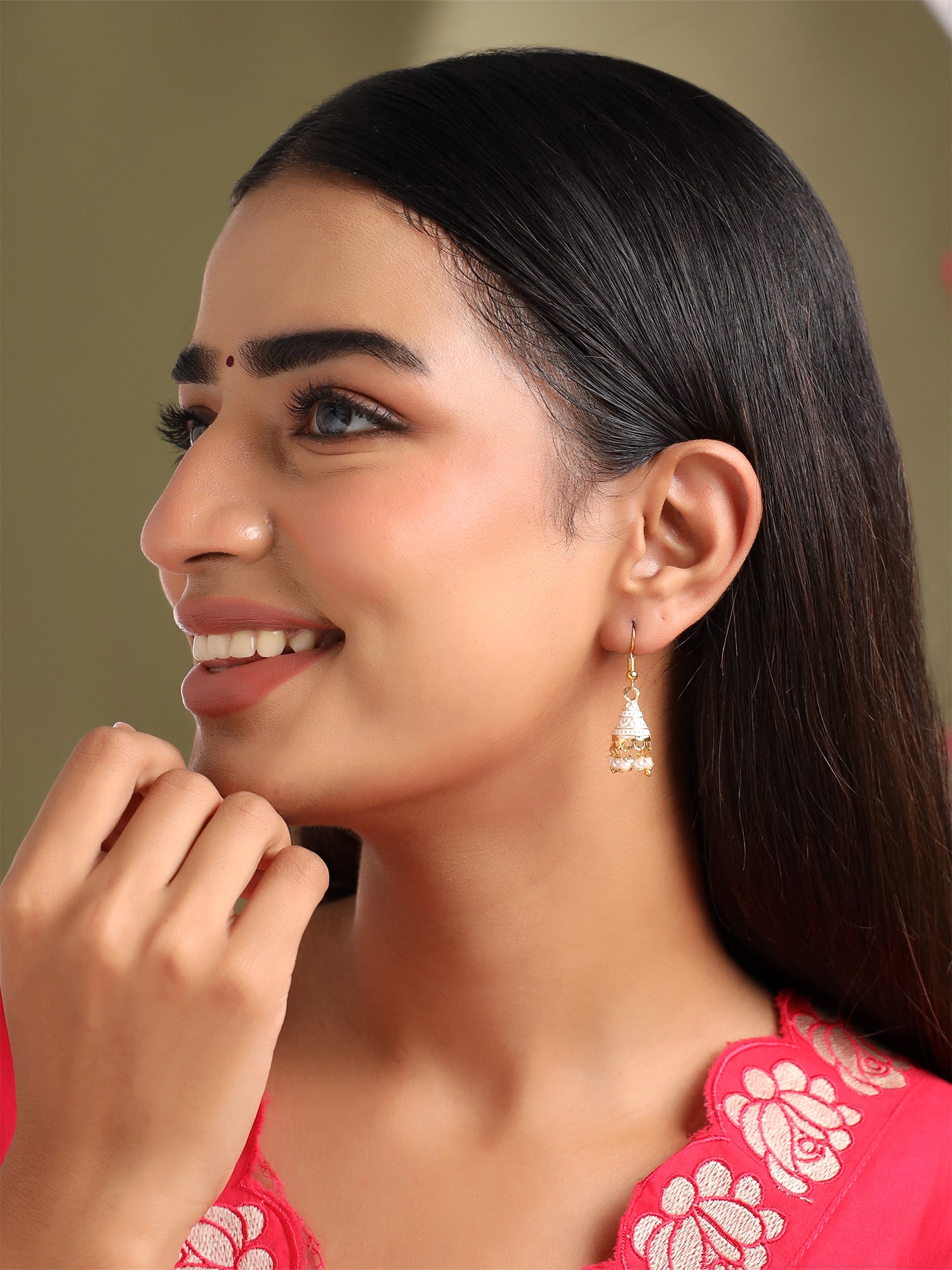 Ethnic Meenakari Enamel Pearl Jhumka Earrings