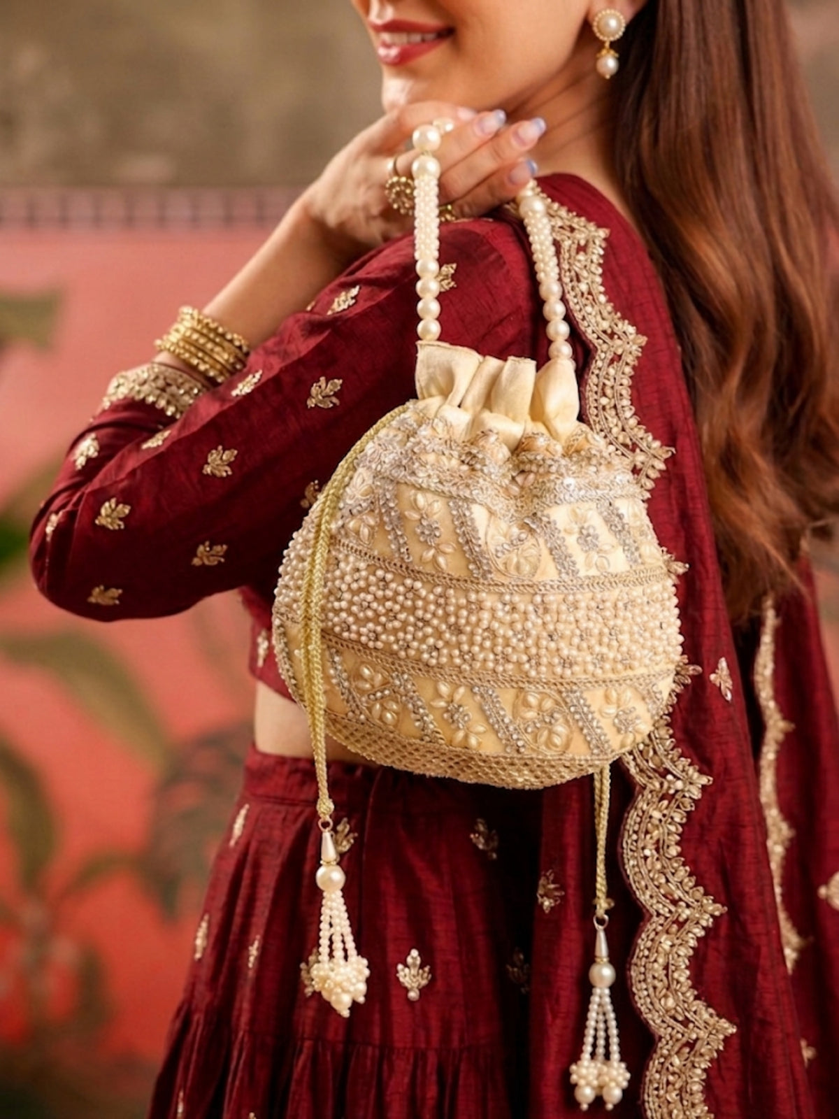 Pearl Beaded Drawstring Potli Bag